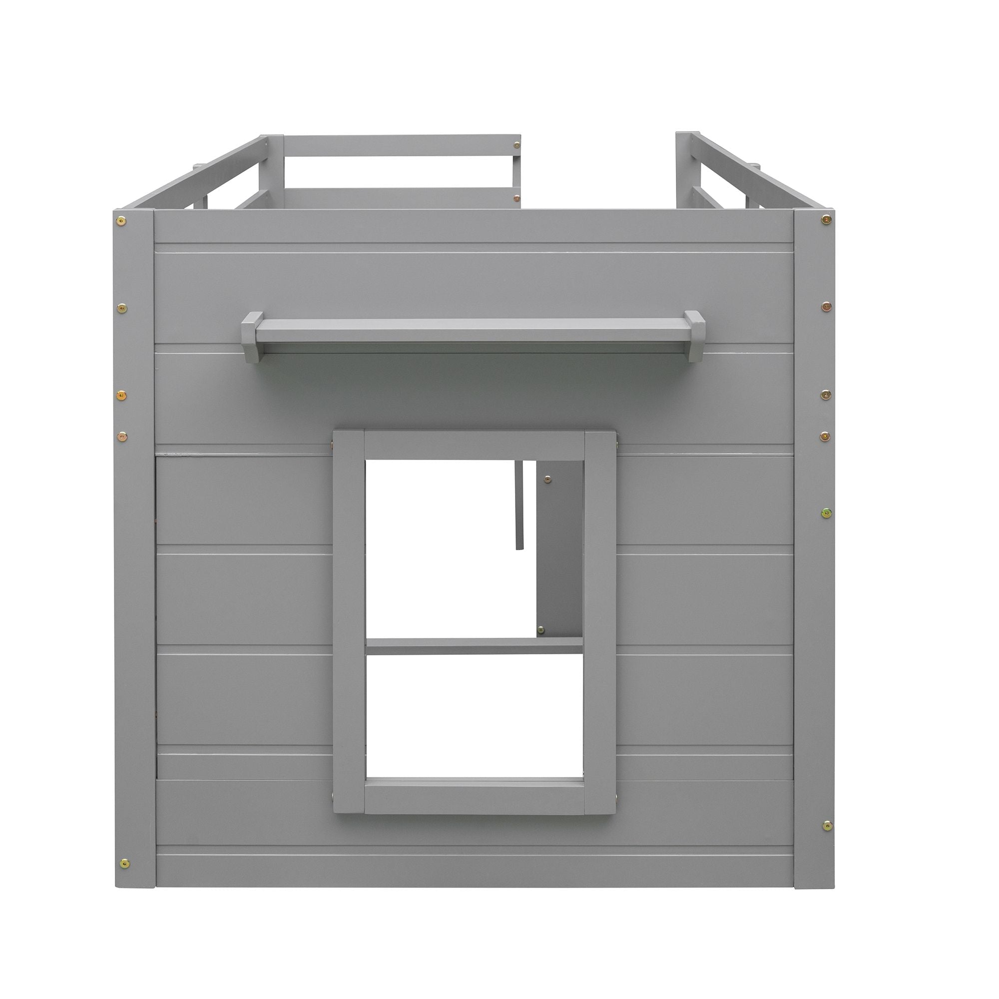 Space-Saving Twin Wood Loft Bed with Cabinet and Shelf, White Gray Espresso | Just Better Bunk Beds