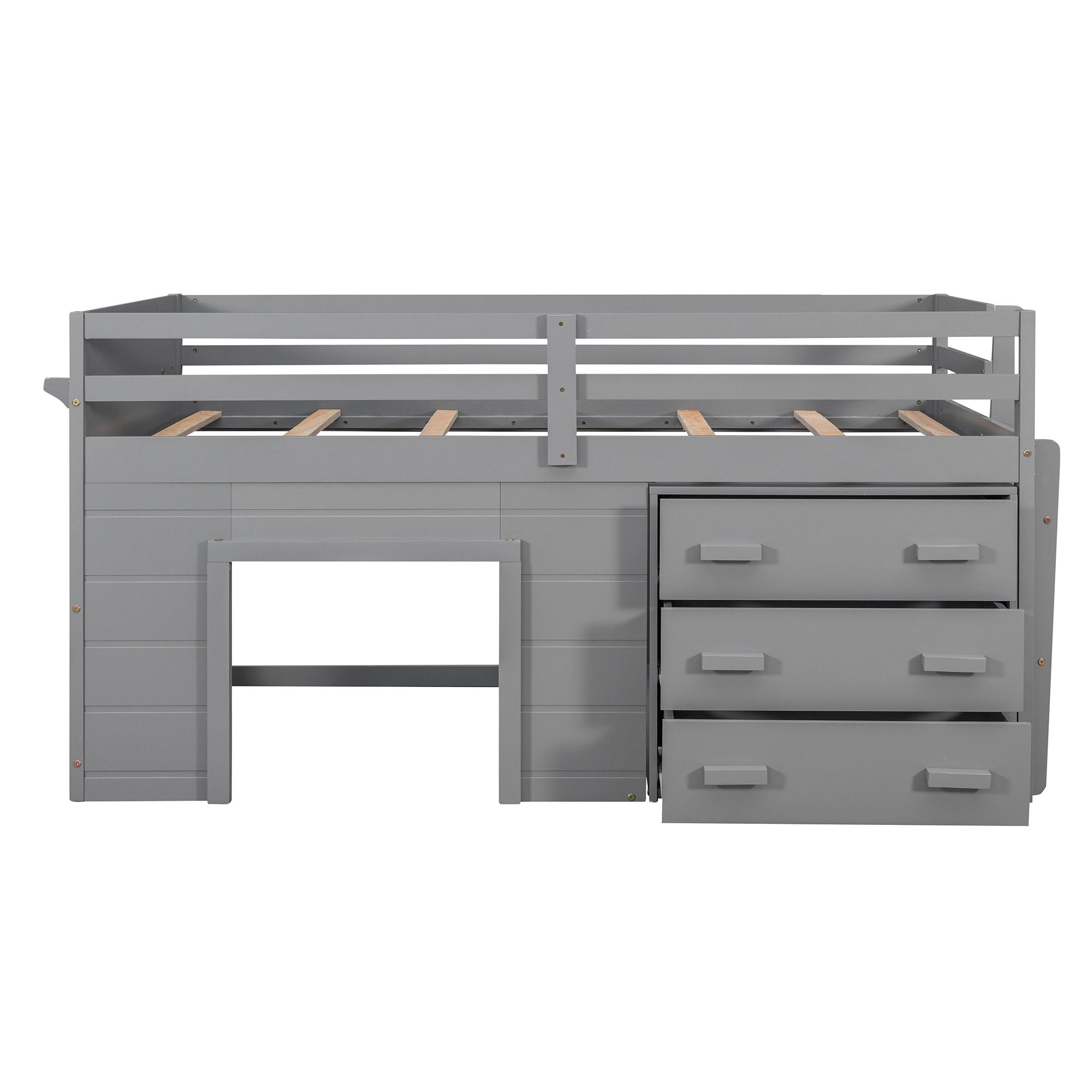 Space-Saving Twin Wood Loft Bed with Cabinet and Shelf, White Gray Espresso | Just Better Bunk Beds