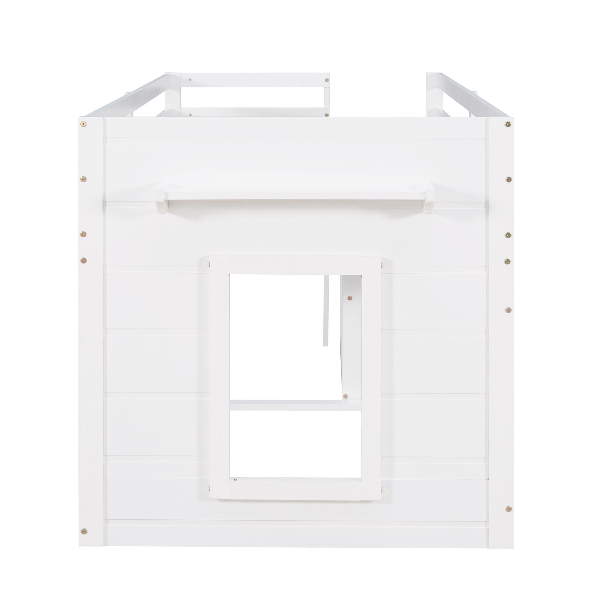 Space-Saving Twin Wood Loft Bed with Cabinet and Shelf, White Gray Espresso | Just Better Bunk Beds