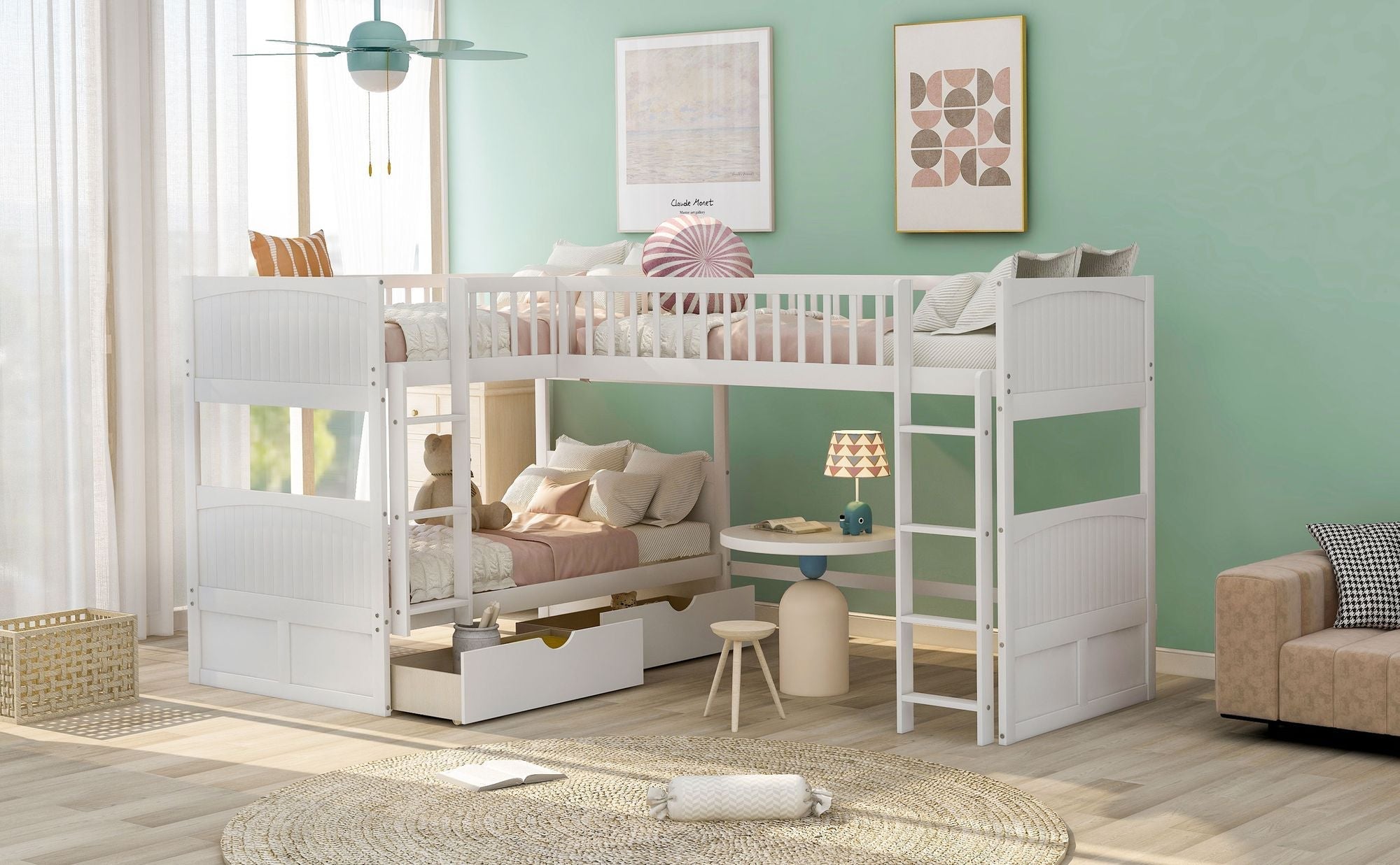 Space-Saving Twin Wood Loft Bed with Two Storage Drawers, Gray or White | Just Better Bunk Beds