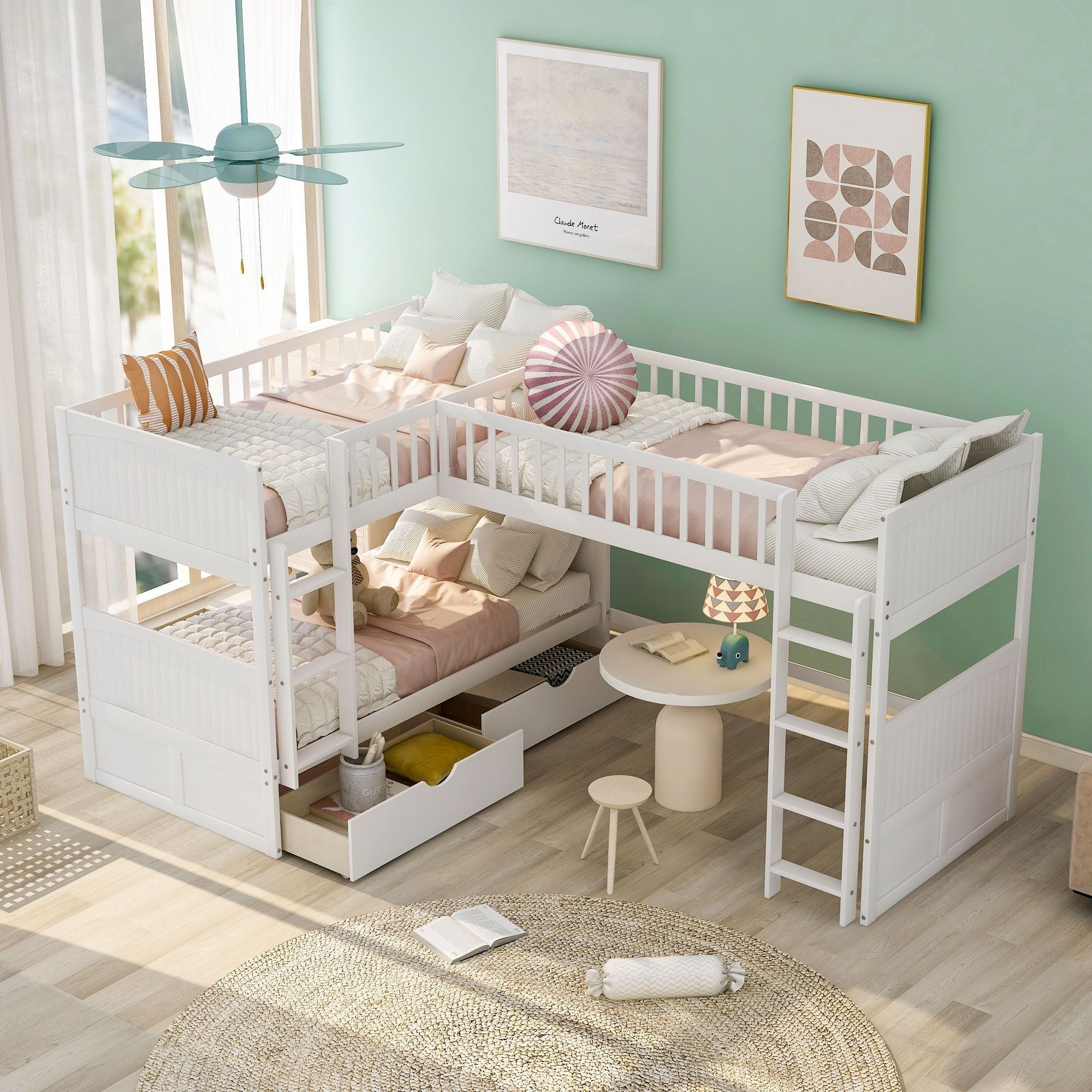 Space-Saving Twin Wood Loft Bed with Two Storage Drawers, Gray or White | Just Better Bunk Beds