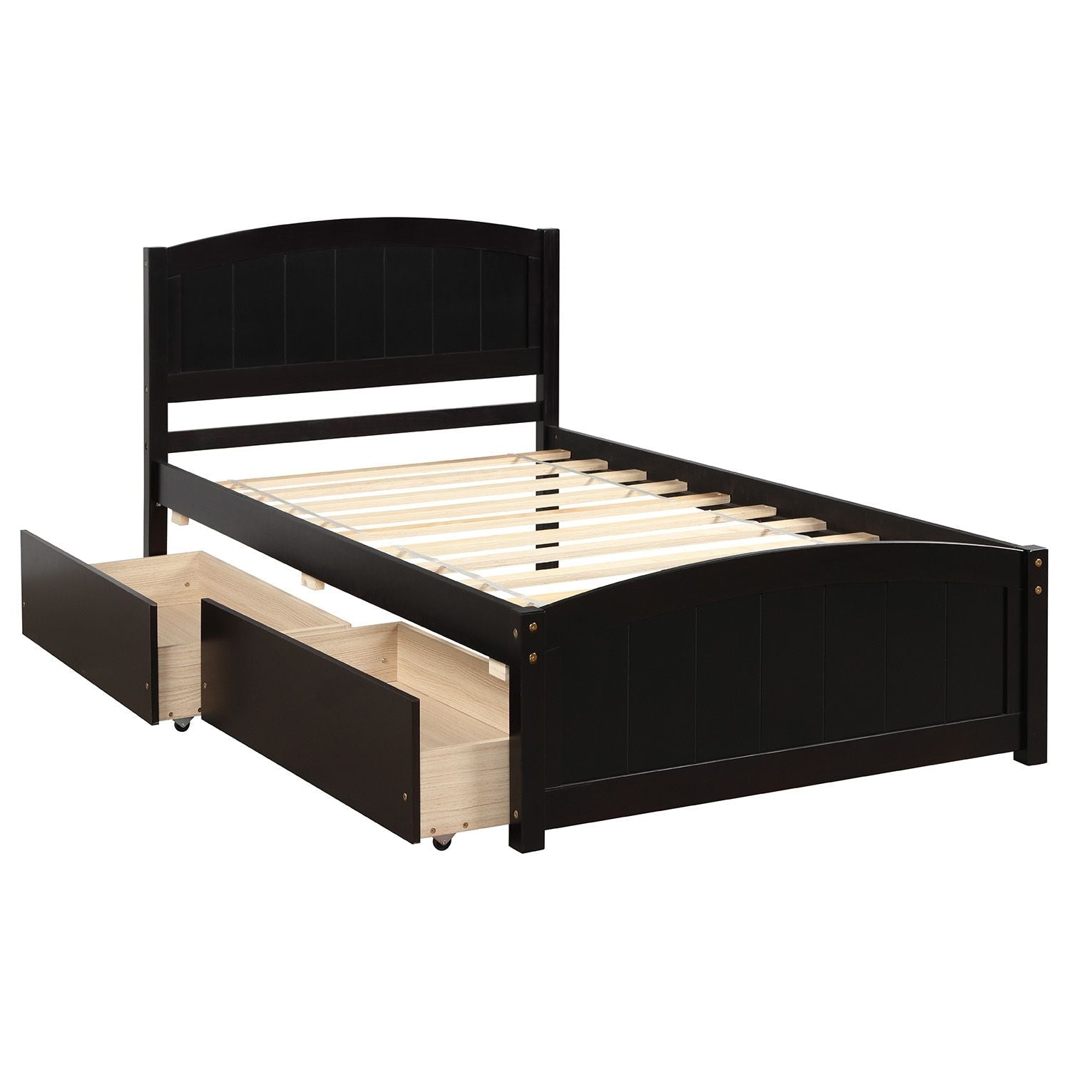 Space-Saving Twin Wood Platform Bed with Two Storage Drawers, White, Espresso, or Gray | Just Better Bunk Beds