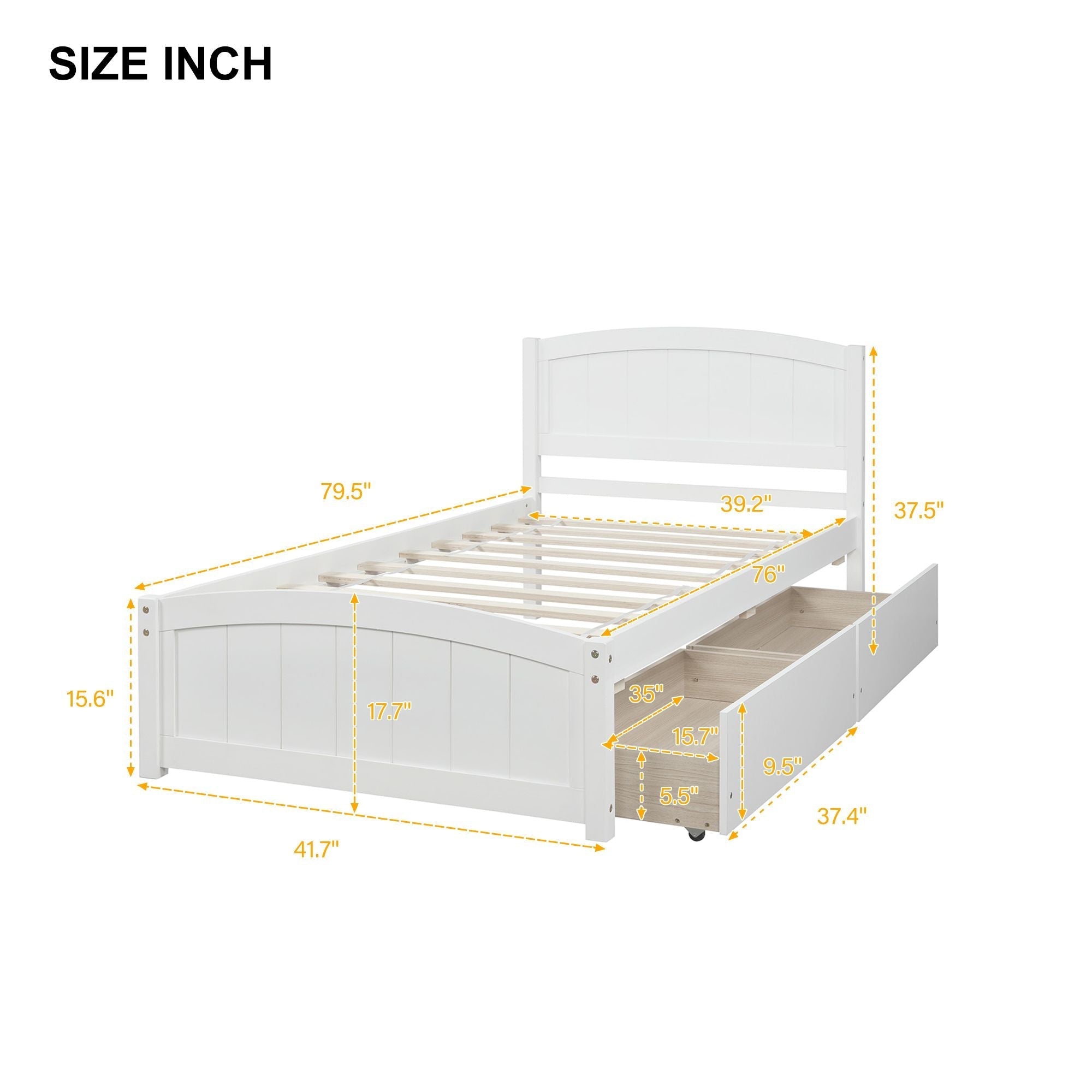 Space-Saving Twin Wood Platform Bed with Two Storage Drawers, White, Espresso, or Gray | Just Better Bunk Beds