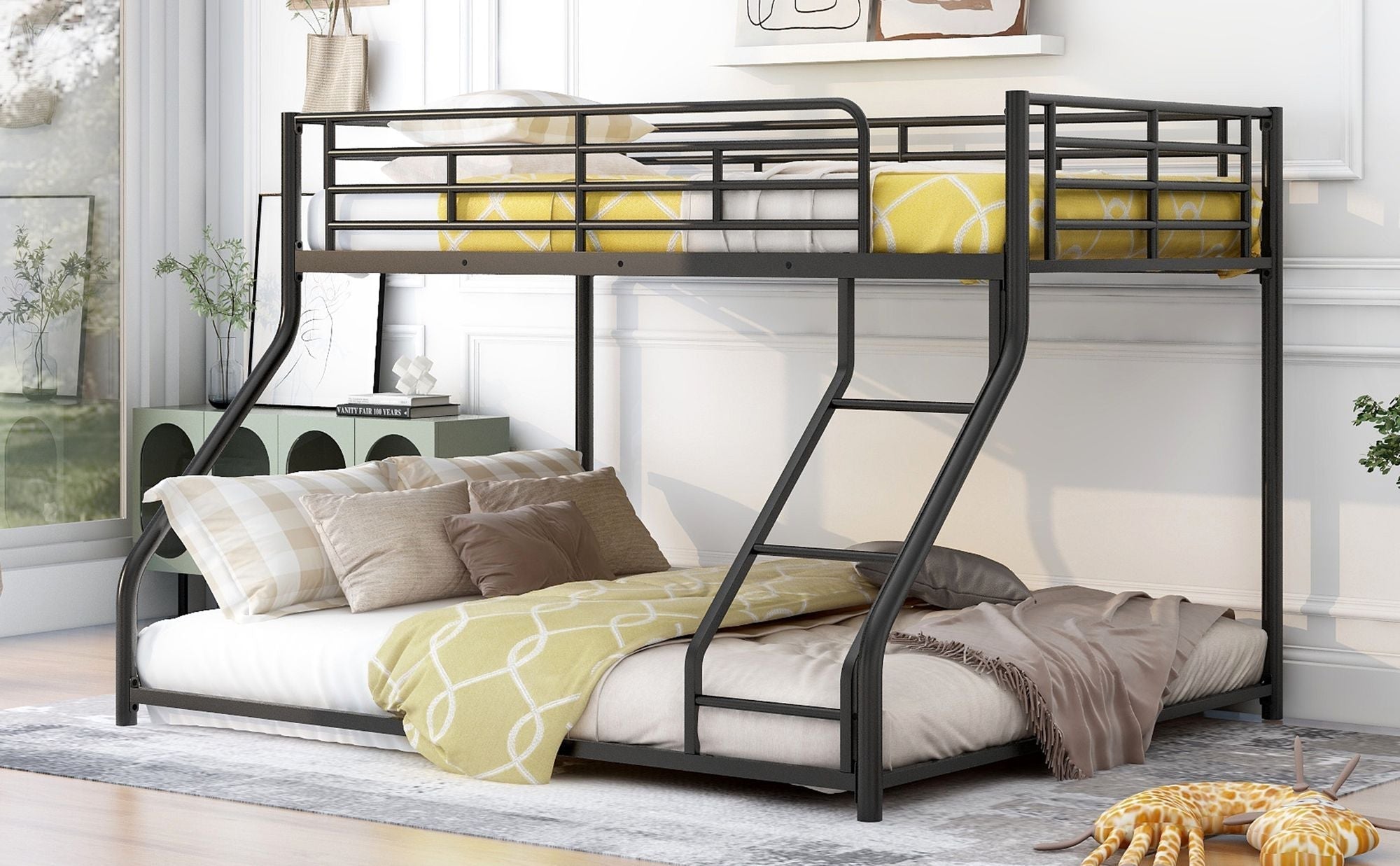 Space-Saving Twin XL over Queen Metal Bunk Bed with Black Finish for Kids and Guests | Just Better Bunk Beds