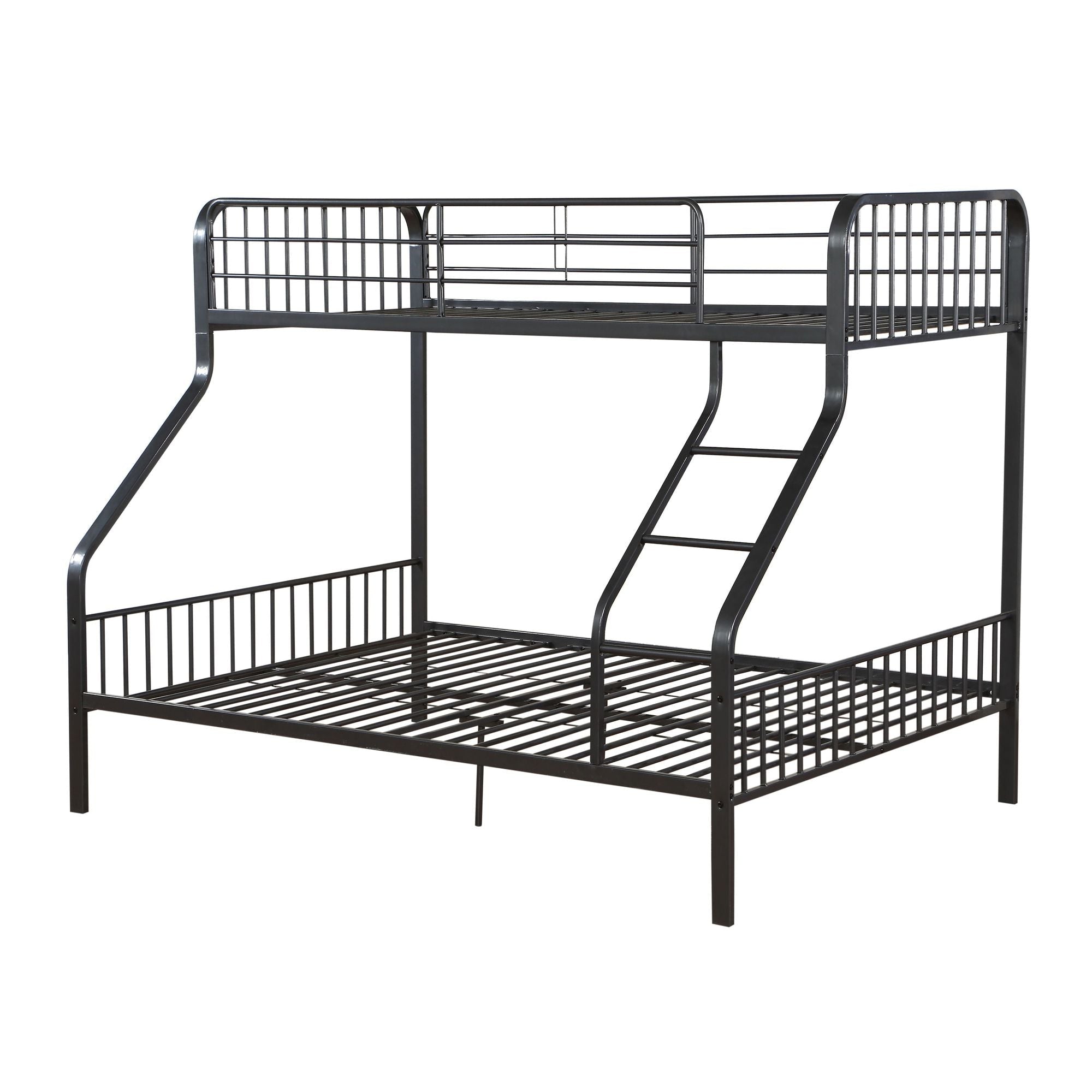 Space-Saving Twin XL Over Queen Metal Bunk Bed with Built-In Ladder, Gunmetal | Just Better Bunk Beds