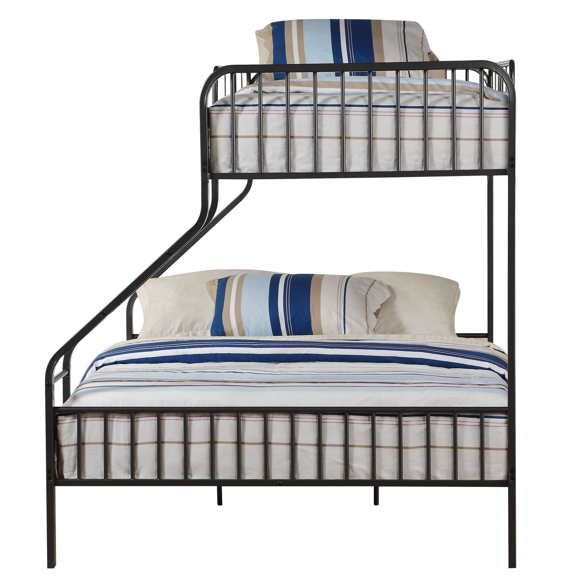 Space-Saving Twin XL Over Queen Metal Bunk Bed with Built-In Ladder, Gunmetal | Just Better Bunk Beds