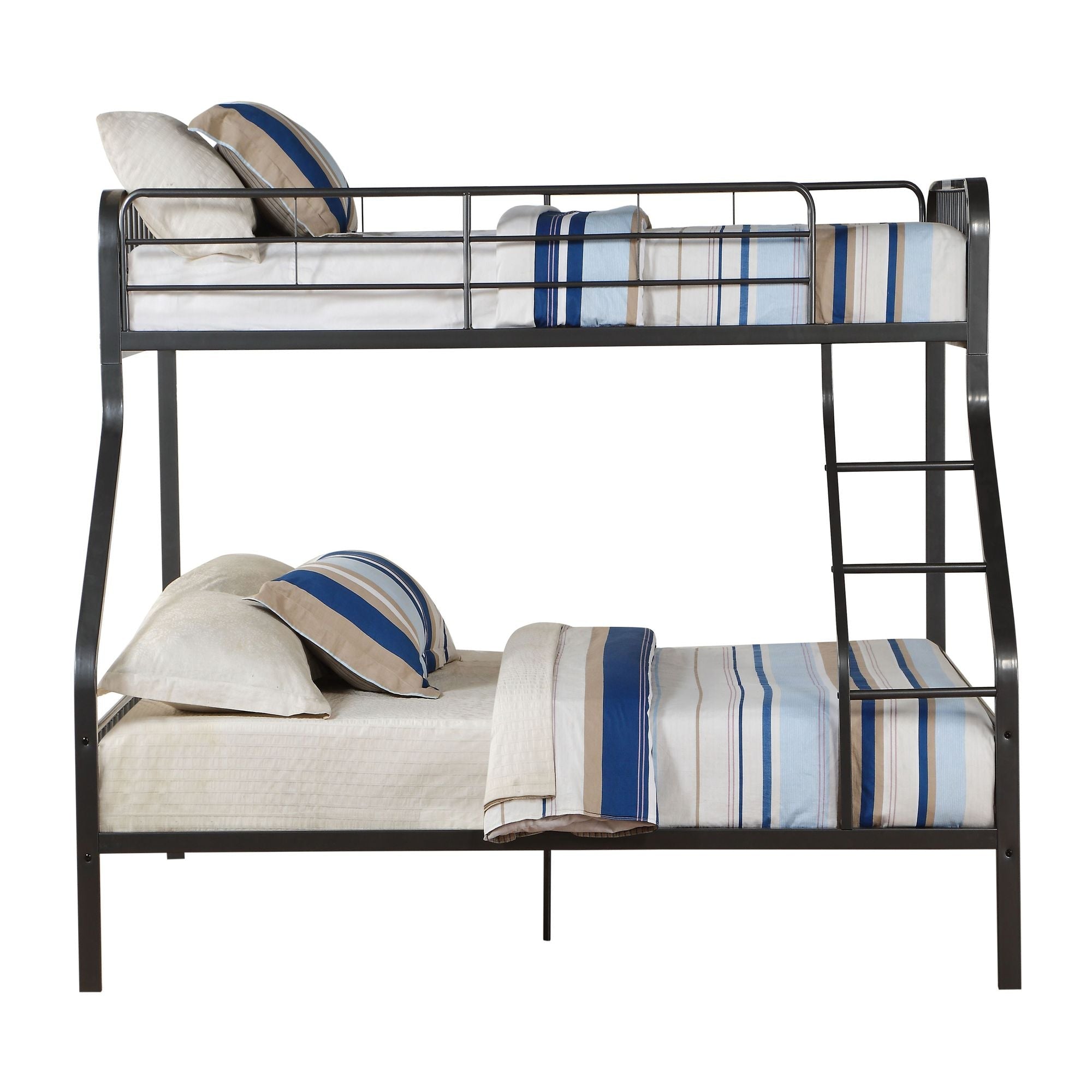 Space-Saving Twin XL Over Queen Metal Bunk Bed with Built-In Ladder, Gunmetal | Just Better Bunk Beds