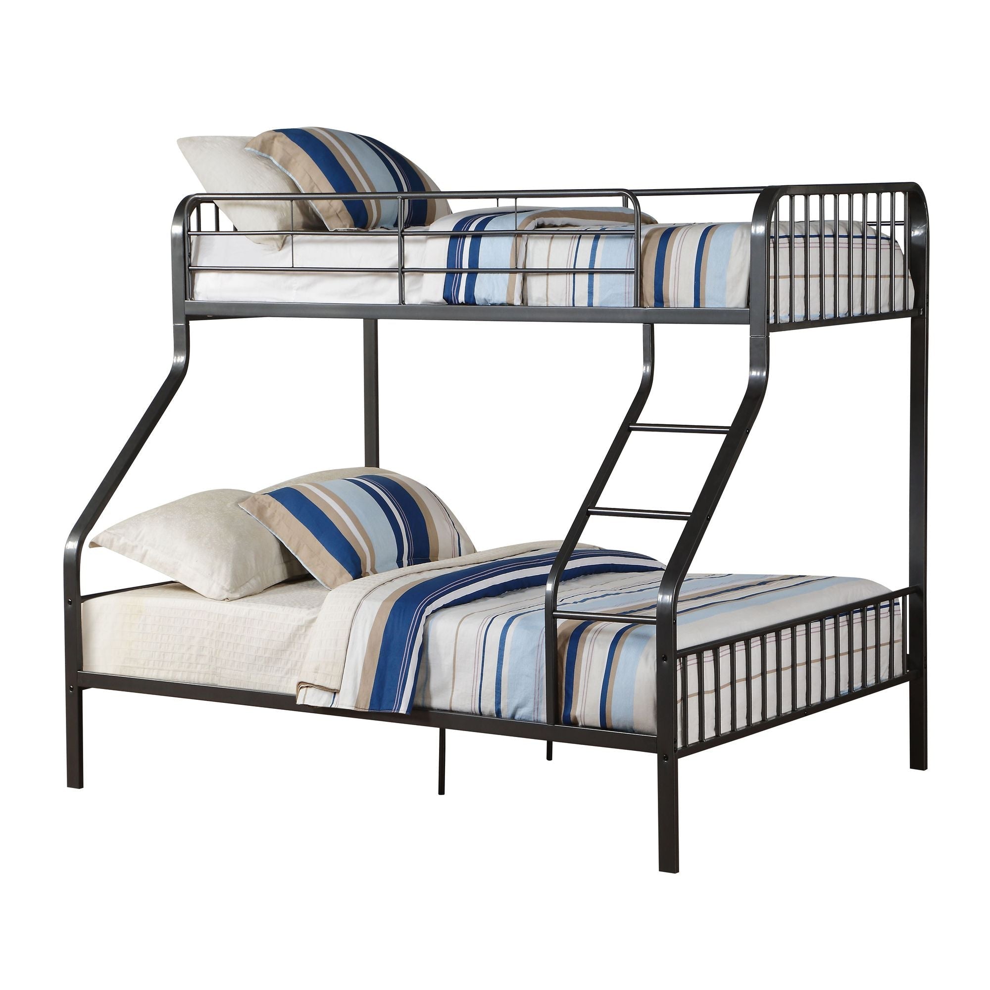 Space-Saving Twin XL Over Queen Metal Bunk Bed with Built-In Ladder, Gunmetal | Just Better Bunk Beds