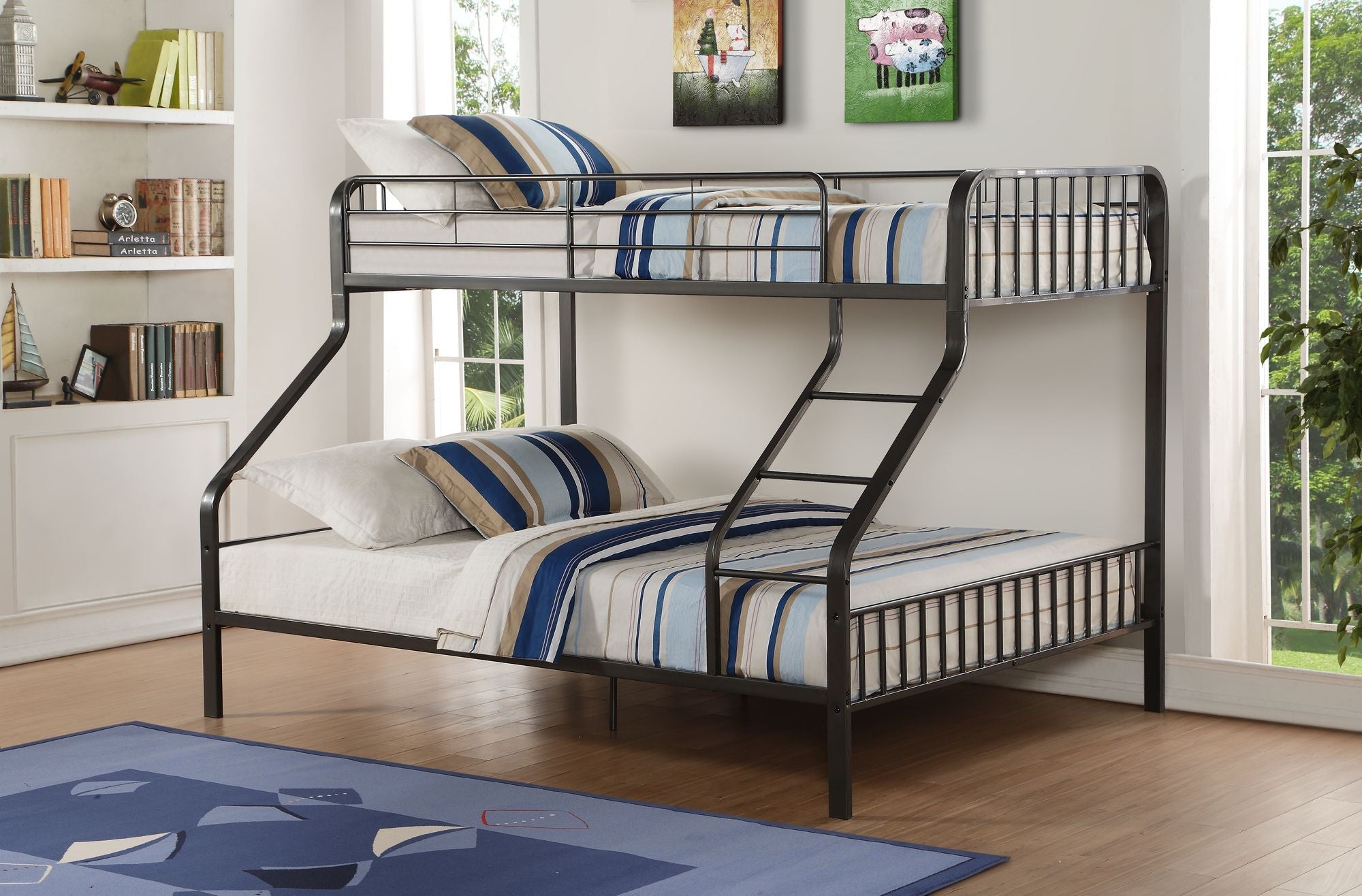 Space-Saving Twin XL Over Queen Metal Bunk Bed with Gunmetal Finish for Shared Bedrooms | Just Better Bunk Beds