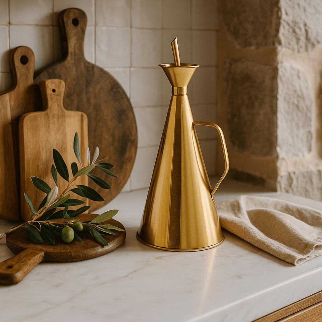 Stainless Steel Oil Cruet with Gold Finish