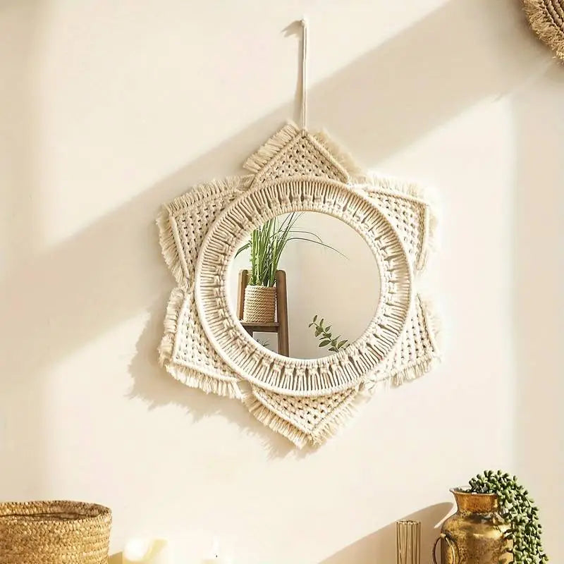 Macrame Hanging Decorative Wall Mirror-0