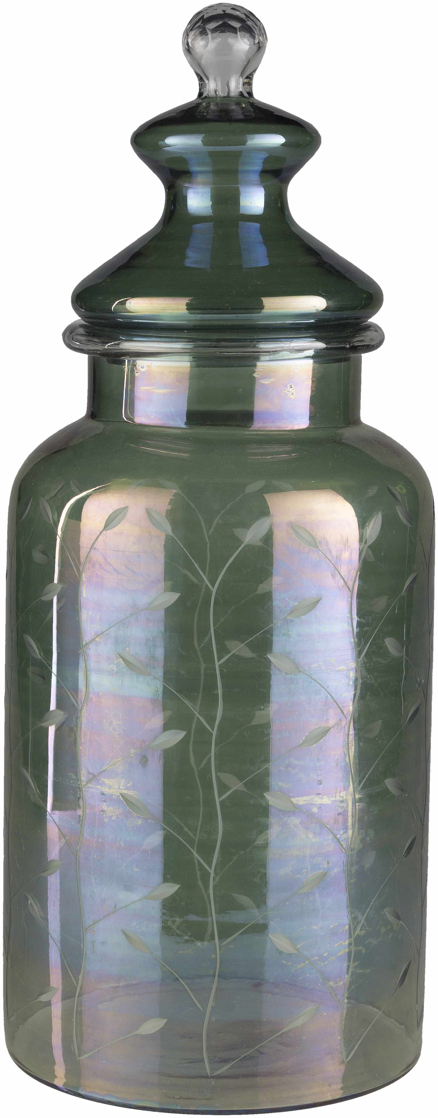 Stewartville Green Etched Glass Jar-0