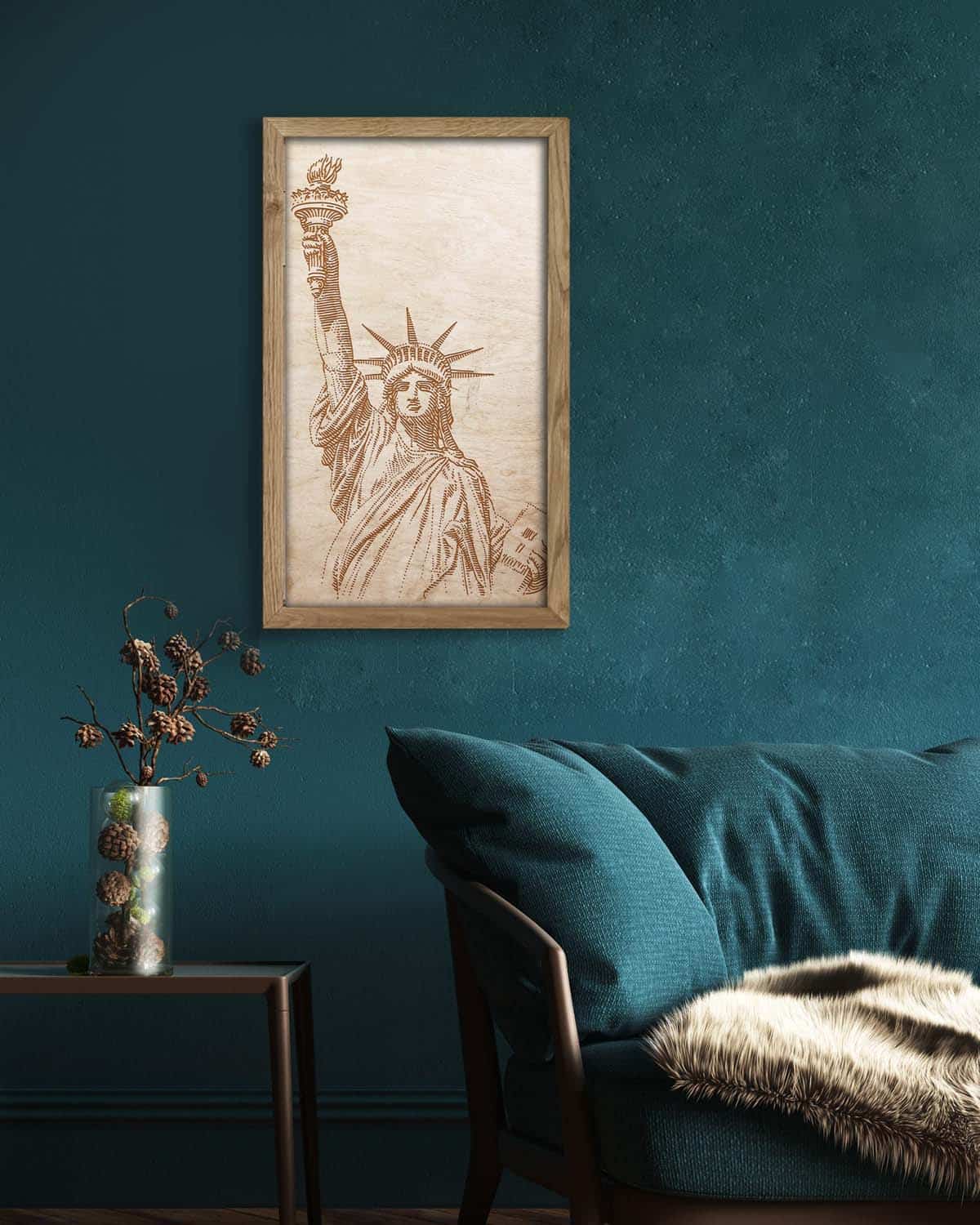 Wooden picture of Statue of Liberty, in an oak frame-4