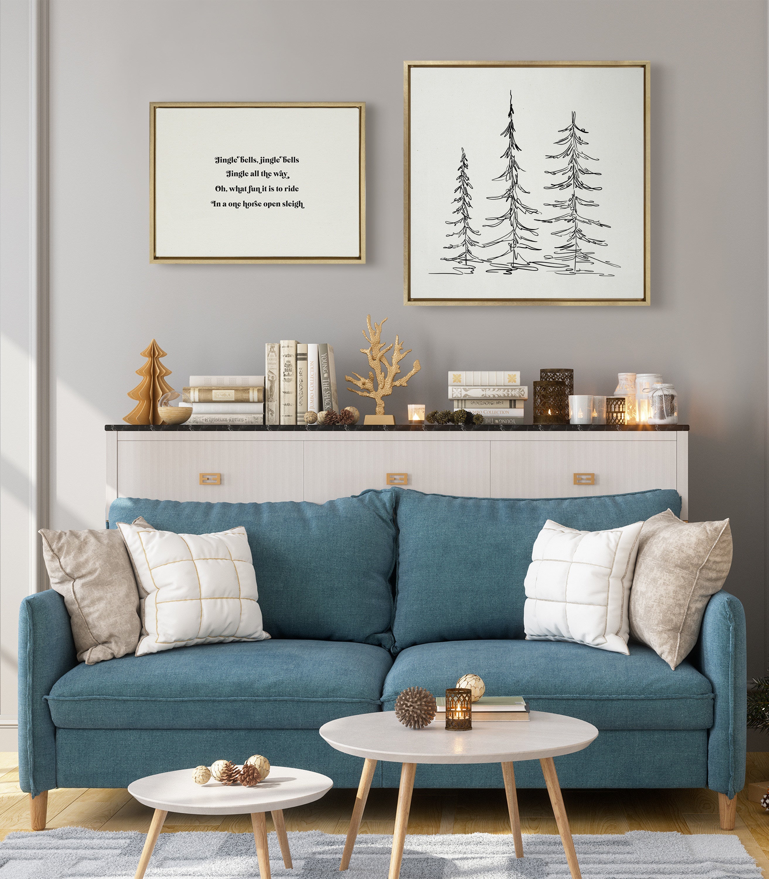 Sylvie Minimalist Evergreen Trees Sketch Framed Canvas by The Creative Bunch Studio