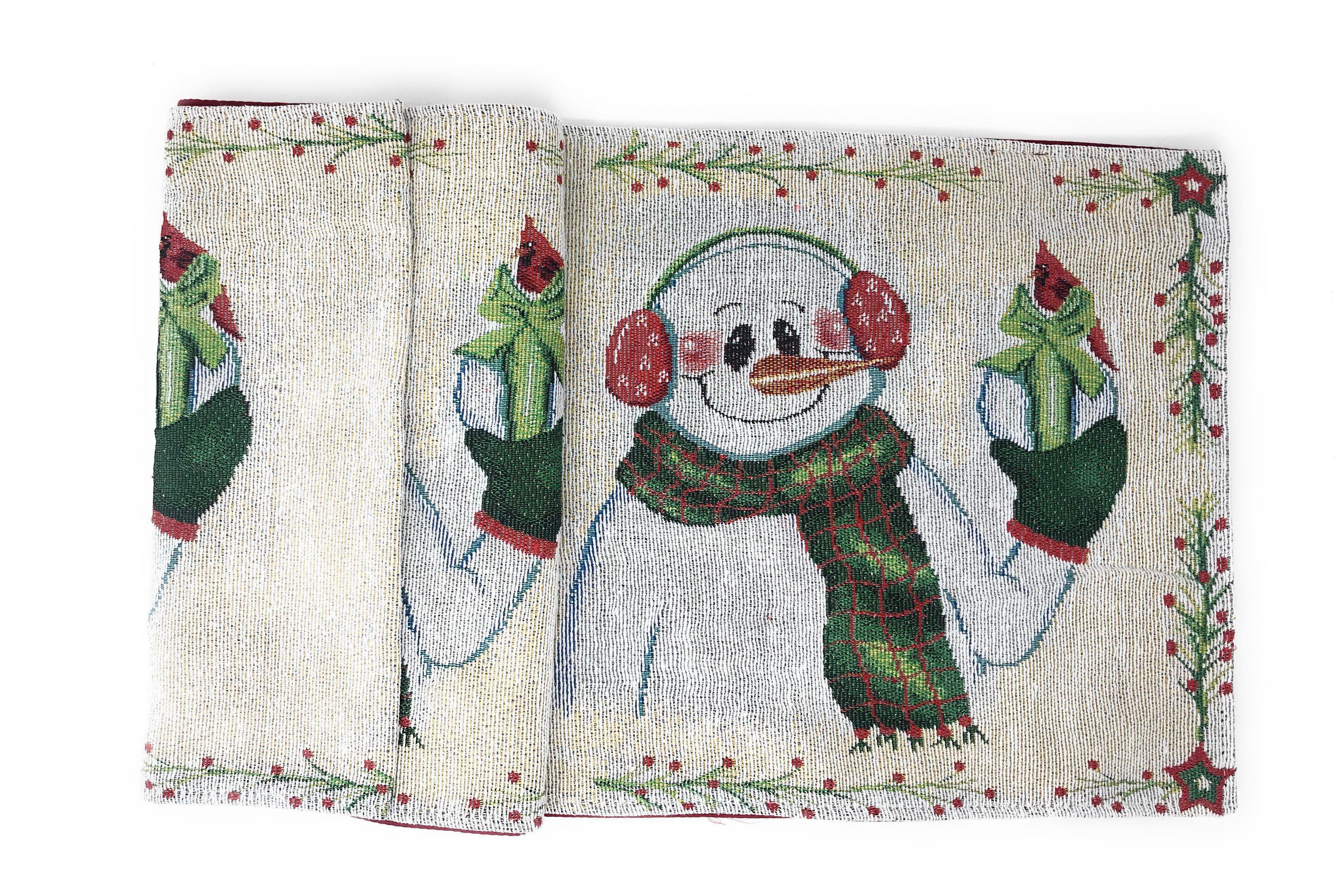 DaDa Bedding Set of 8 Pieces Magical Snowman Holiday Table Tapestry - 4 Placemats, 2 Table Runners, 2 Throw Pillow Covers (9733)