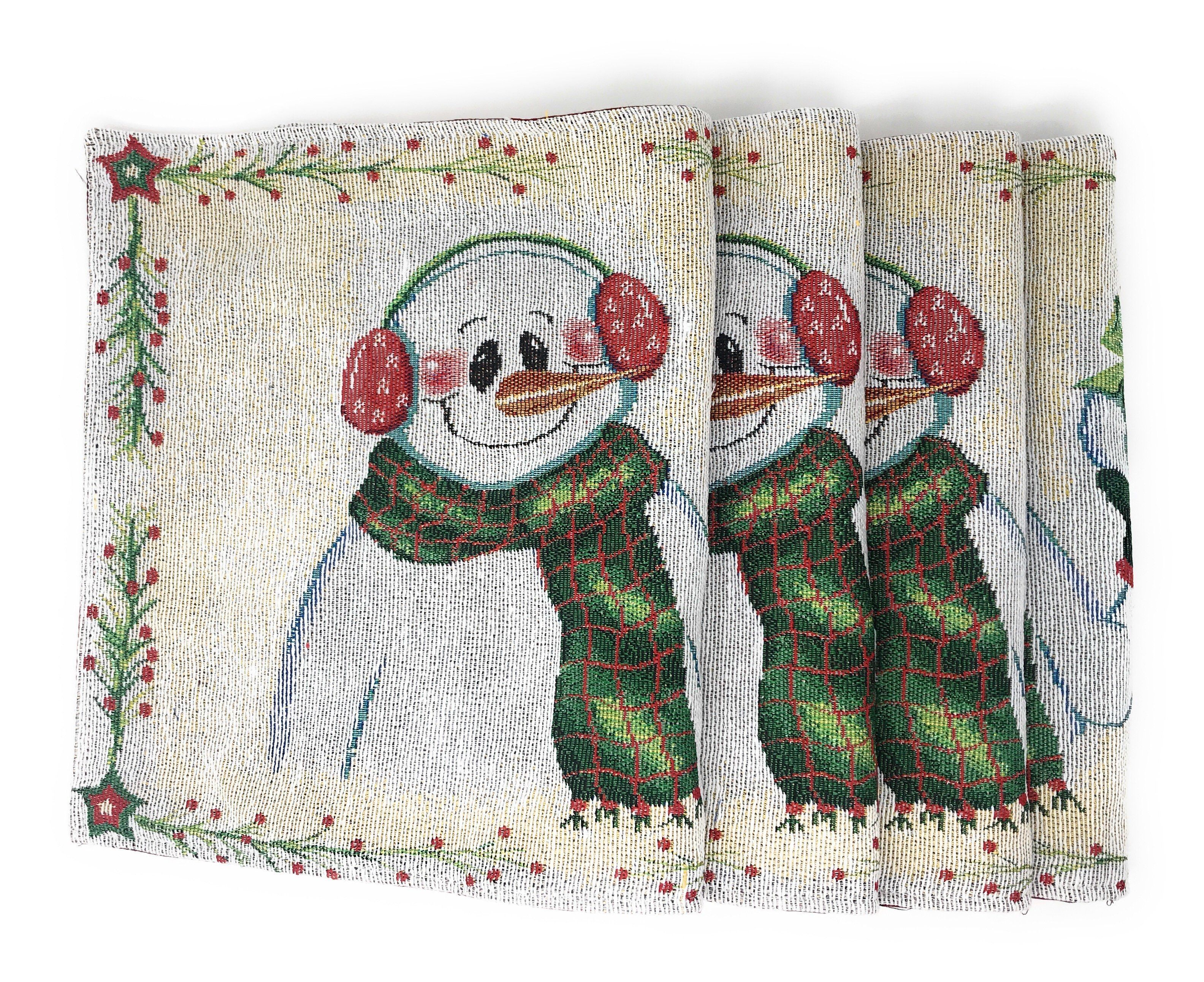 DaDa Bedding Set of 8 Pieces Magical Snowman Holiday Table Tapestry - 4 Placemats, 2 Table Runners, 2 Throw Pillow Covers (9733)