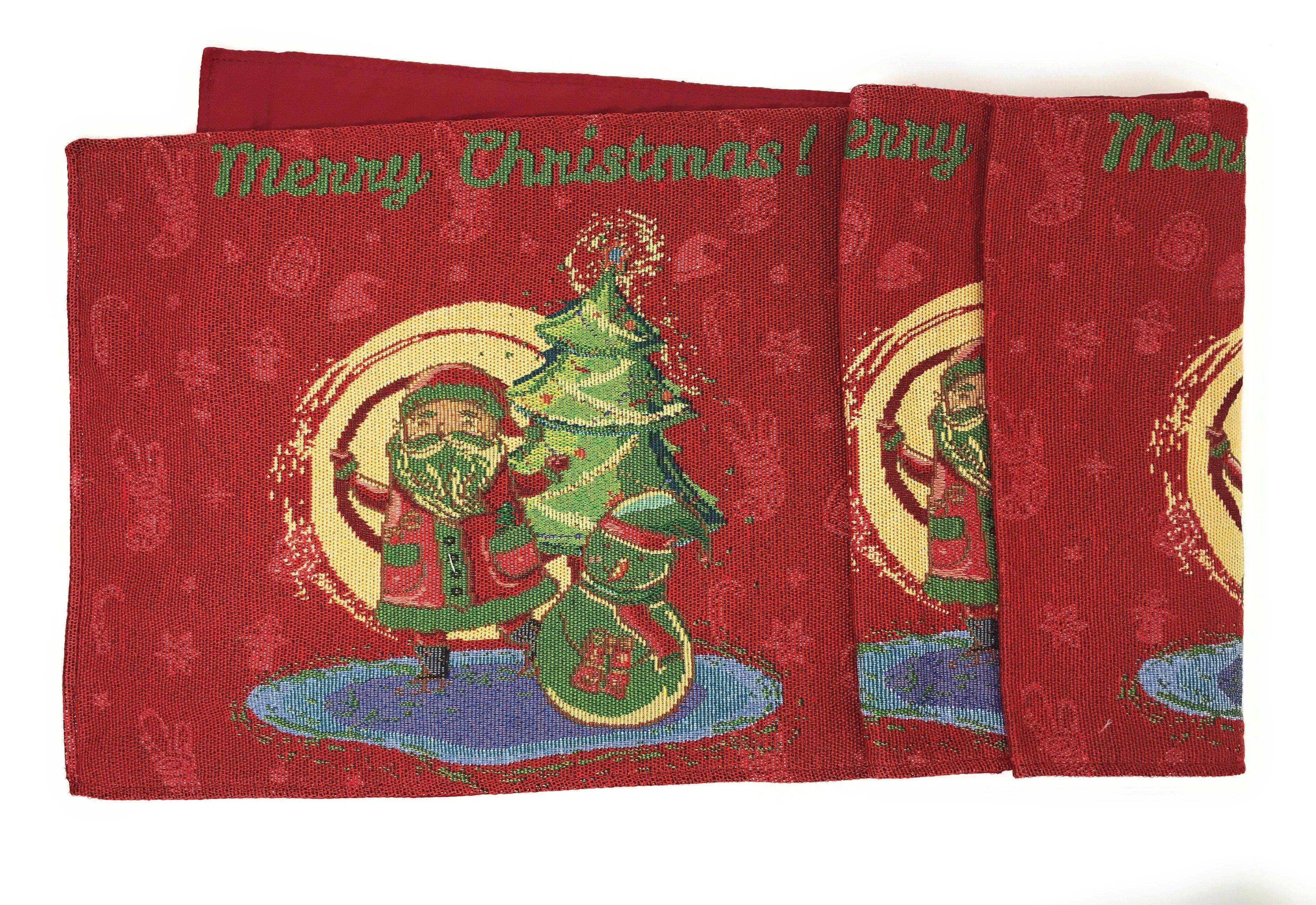 DaDa Bedding Red Santa Claus Christmas Tree Woven Tapestry Dining Table Runner (17615)