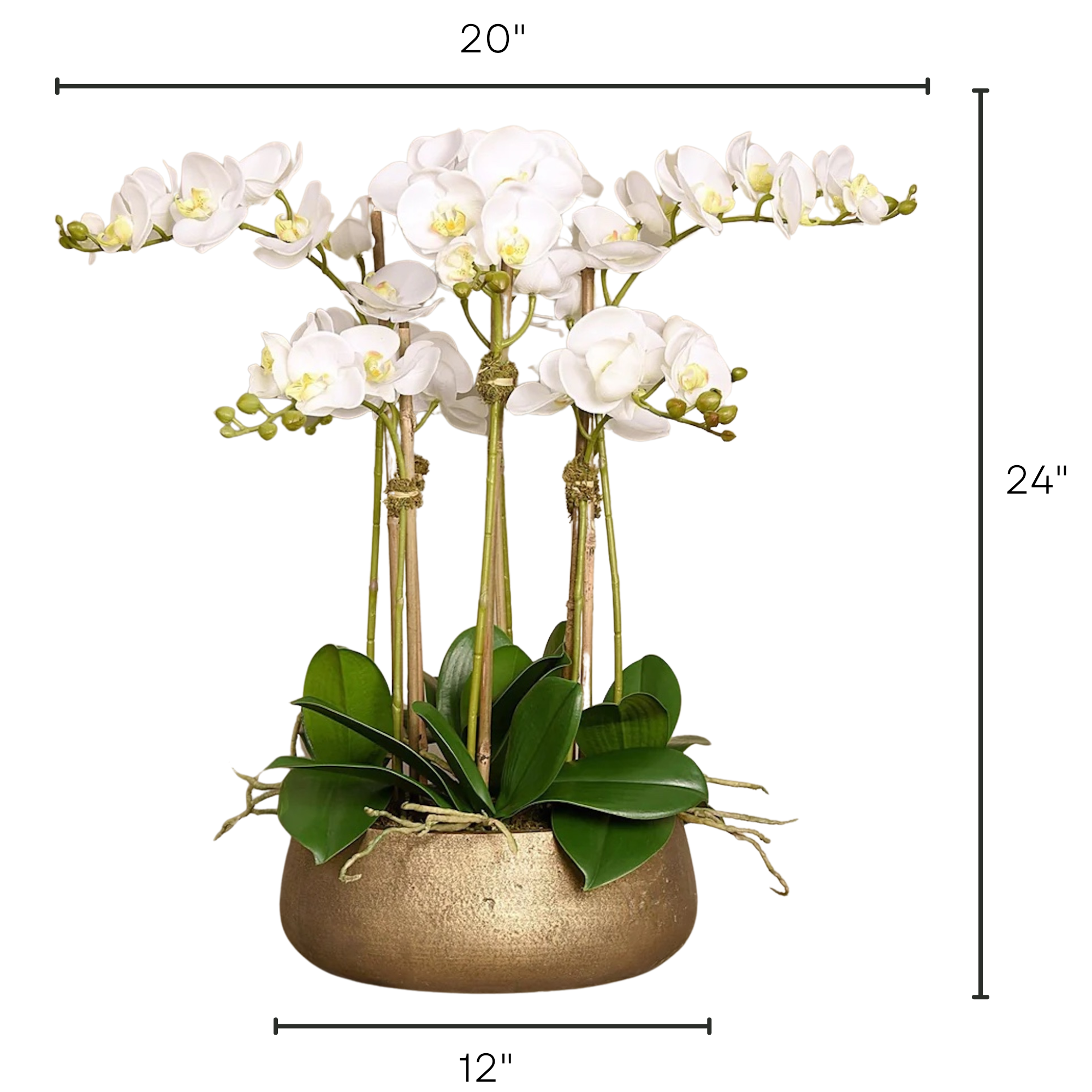 Faux white orchid arrangement in matte gold planter-4