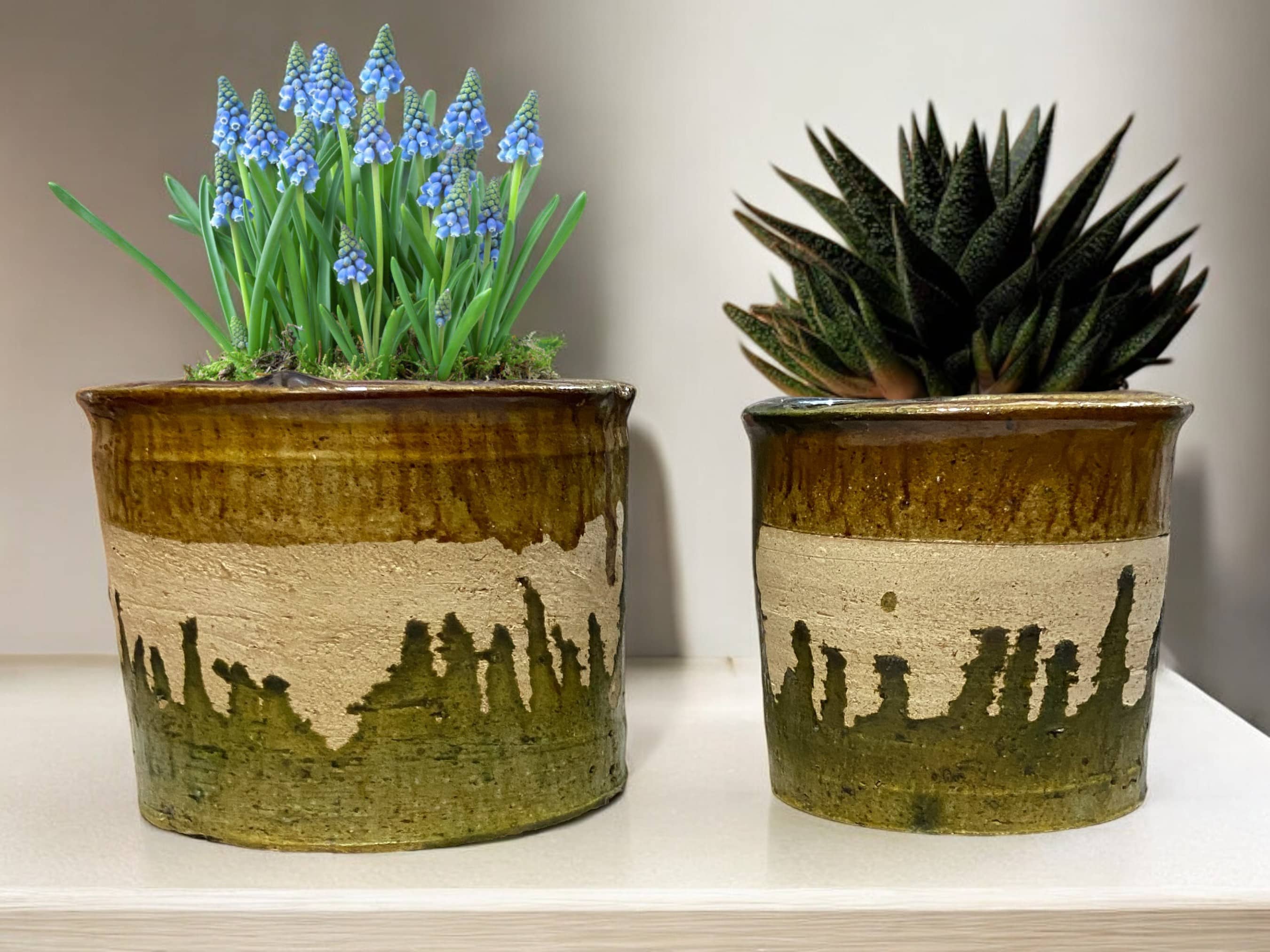 Handmade Moroccan Green & Ochre Glaze Tamegroute Planter/Pot: Small, Medium, Large Ceramic Pottery for Decoration, Plants-0