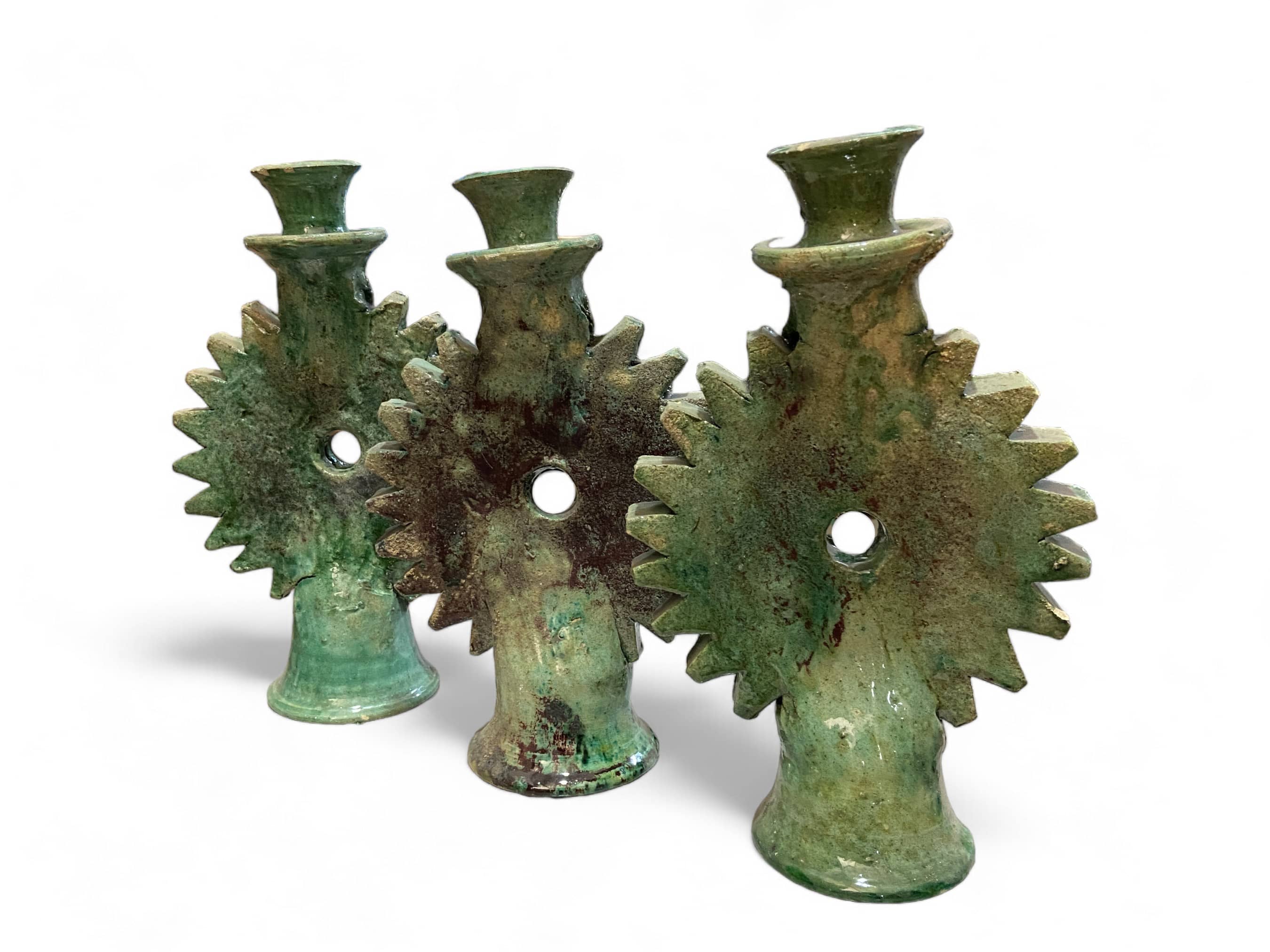 Handmade Tamegroute Green Ceramic Candle Holders - Sun Design-2