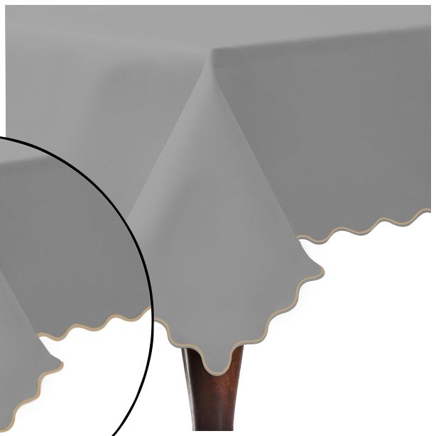 Scallop Embroidery Sateen Cotton Solid Table Cloth - Light Grey