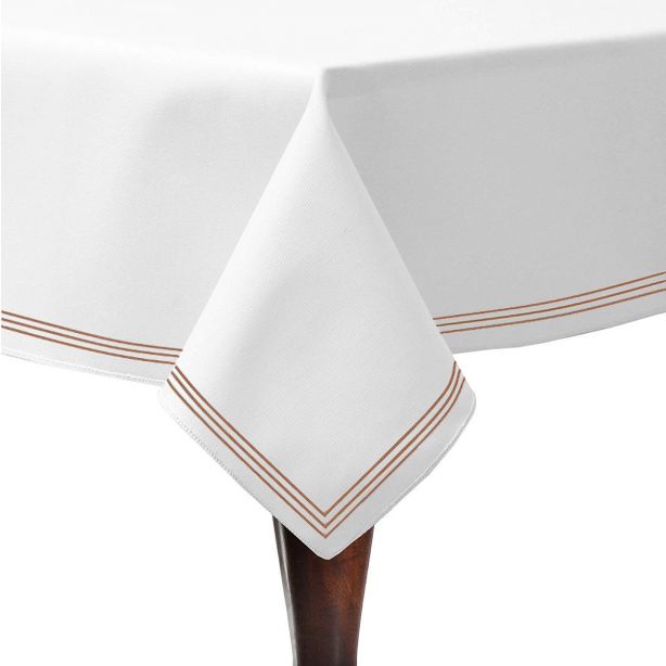 Triple Embroidery Border Sateen Poly Cotton Solid Table Cloth