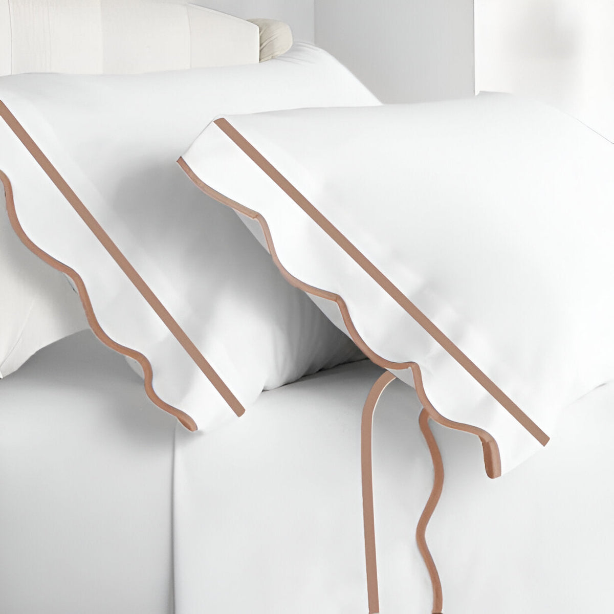 400TC Cotton Scallop Embroidery & Border Sateen Solid Pillowcases (Set Of 2)