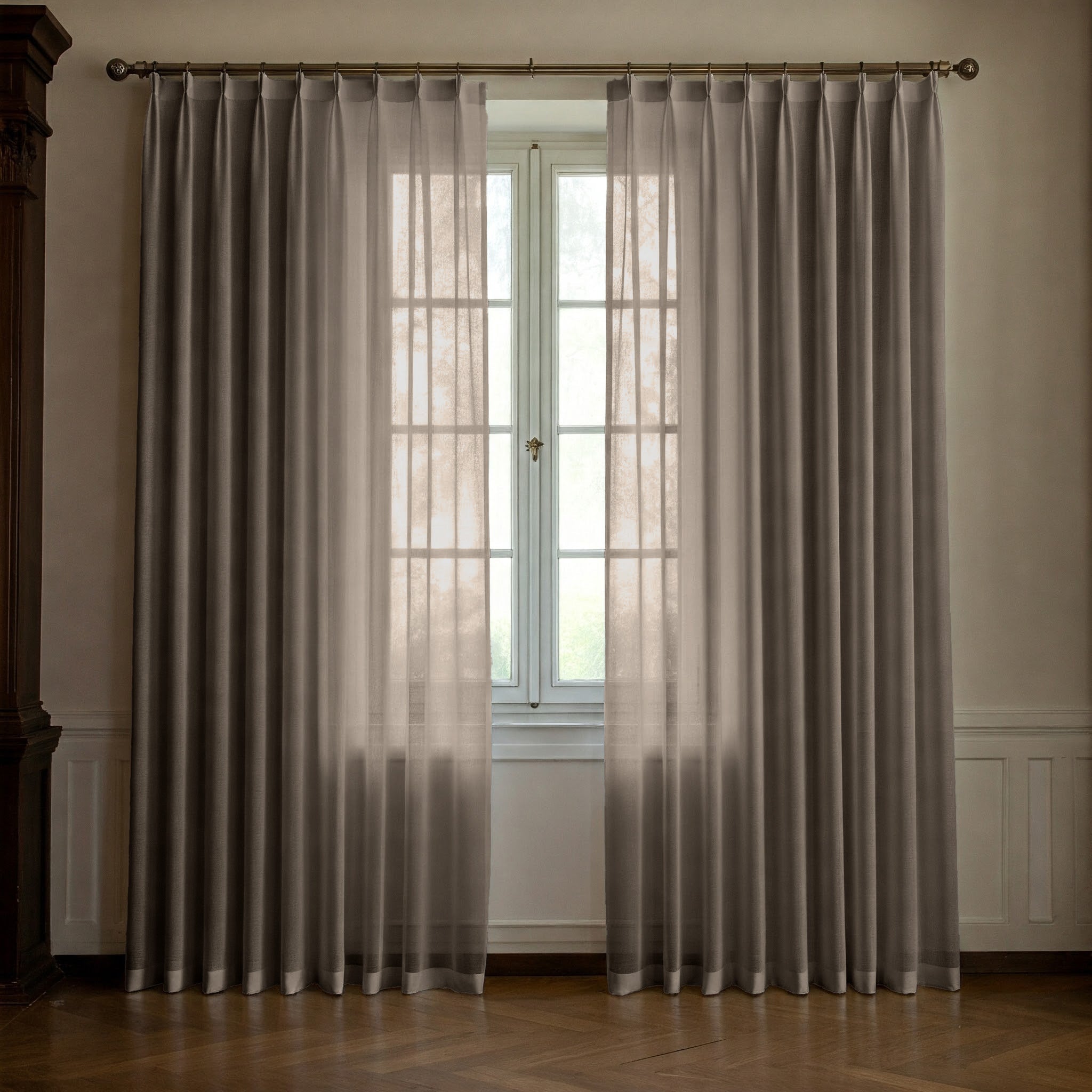 Taupe Linen Sheer Curtains - Triple Pinch Pleat - Made to Measure-1