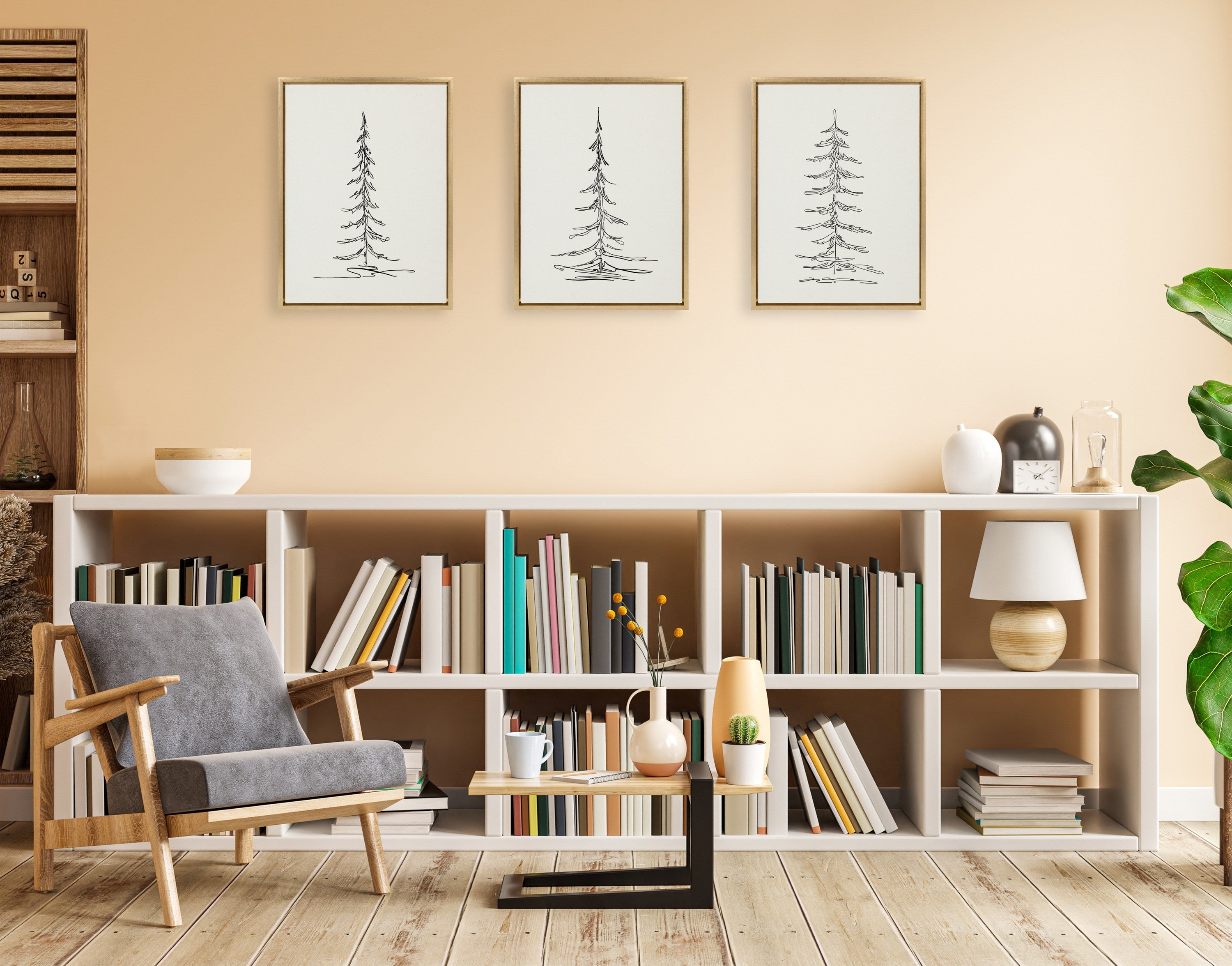 Sylvie Minimalist Evergreen Trees Framed Canvas Set by The Creative Bunch Studio