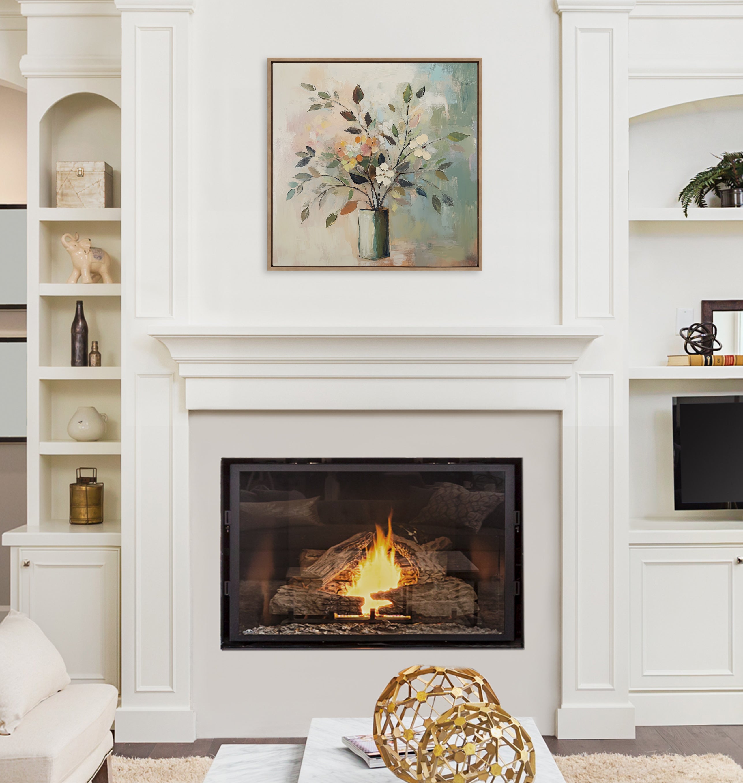 Sylvie Traditional Boho Floral Botanical I Framed Canvas by The Creative Bunch Studio