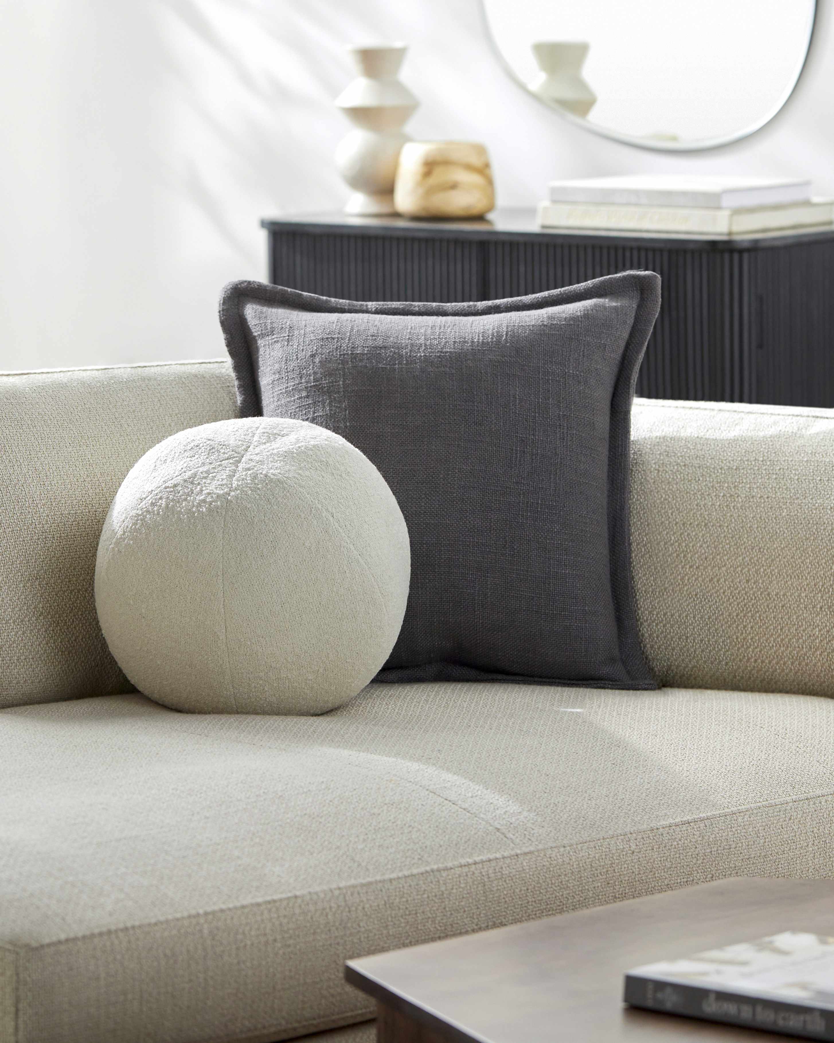 Talan Round White Throw Pillow-1