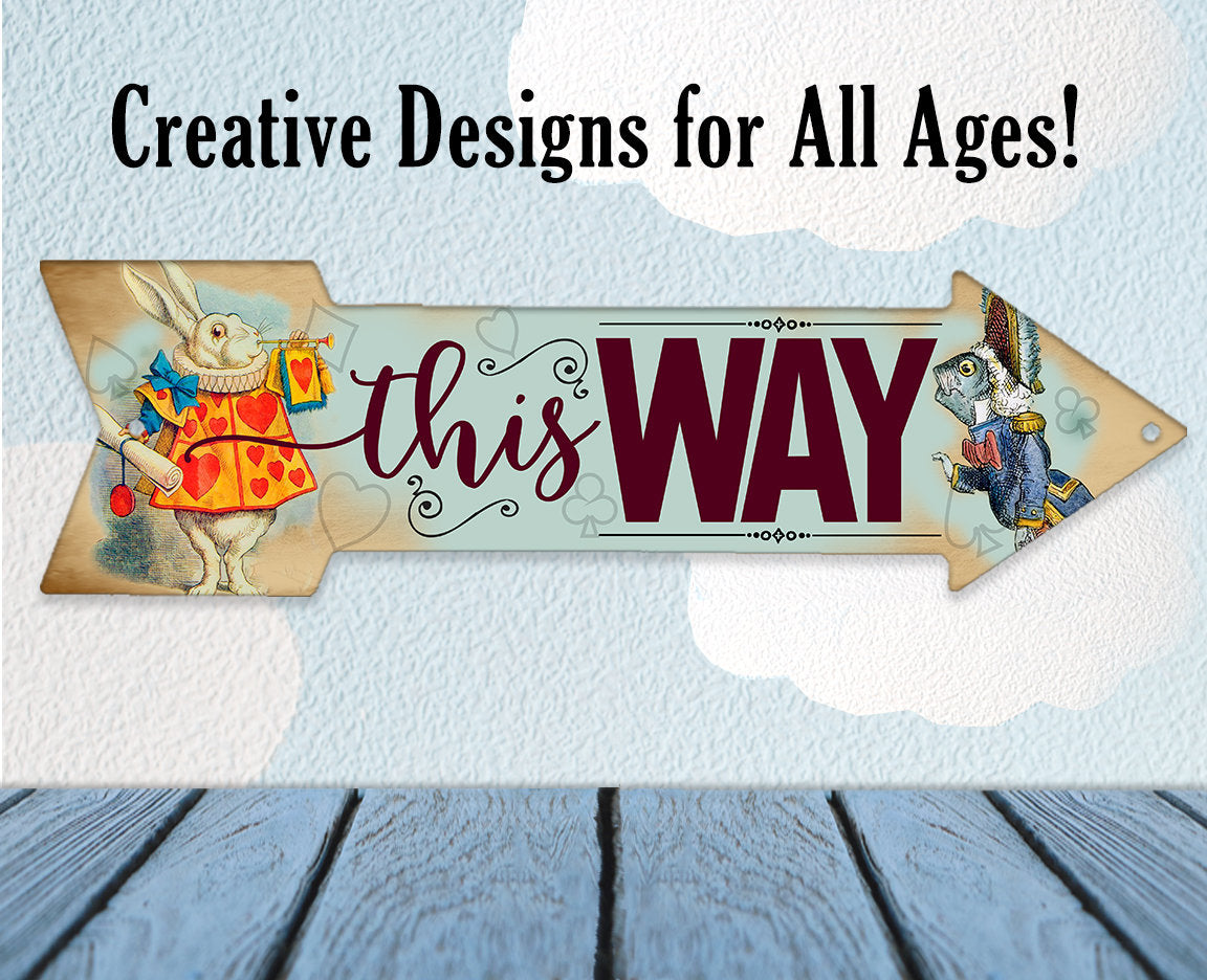 This Way - White Rabbit - Directional Arrow - Metal Sign