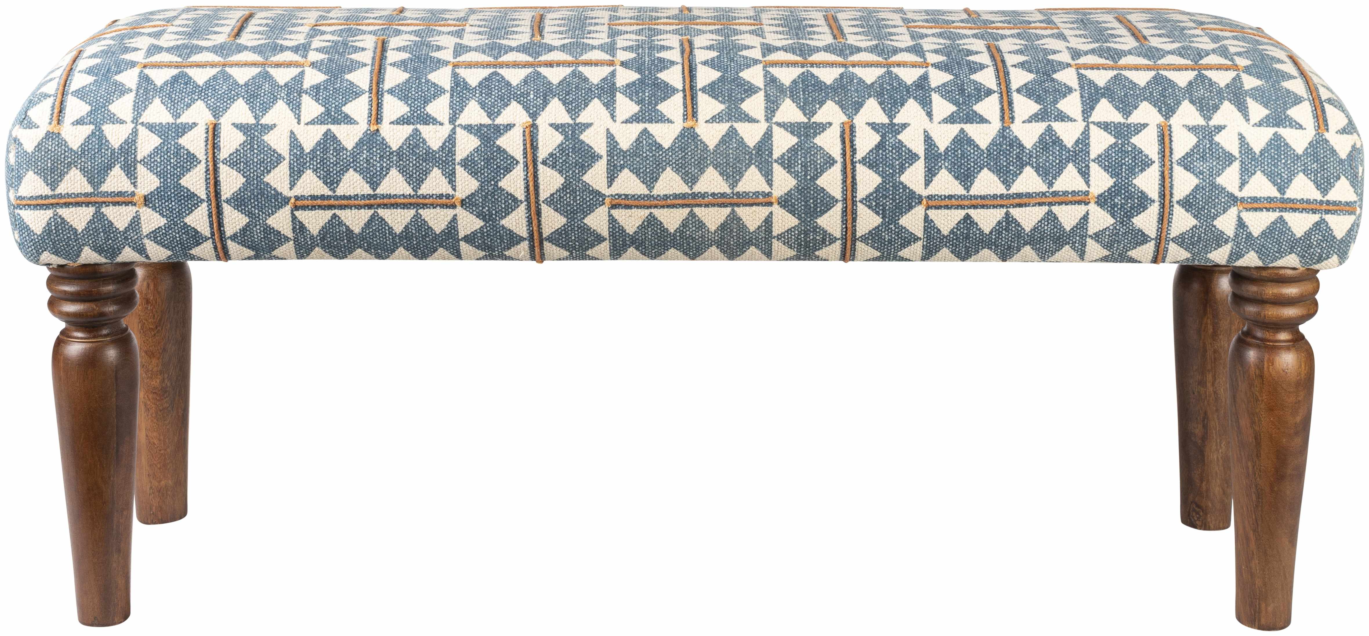 Thallwitz Blue Geometric Upholstered Bench-4