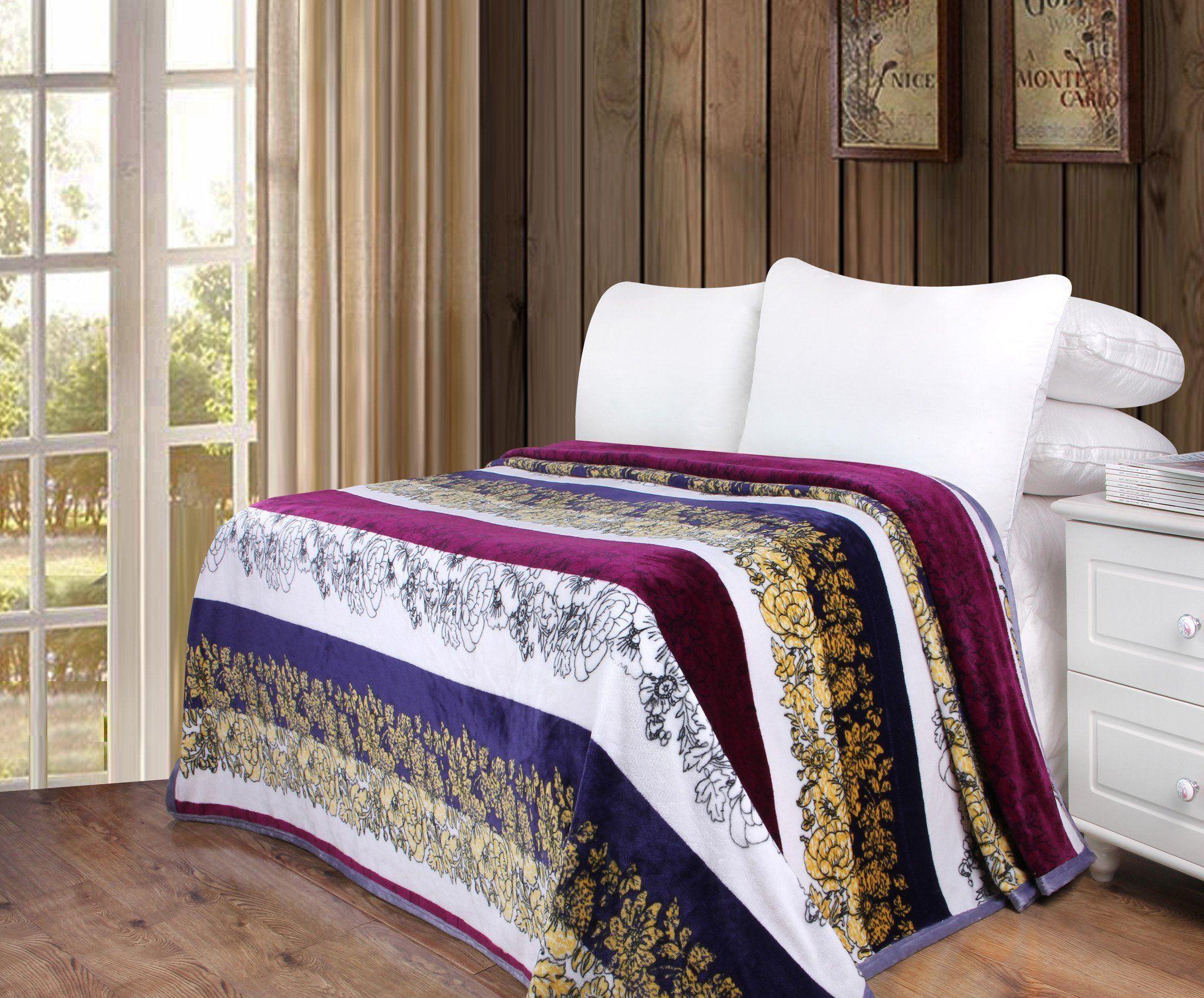 DaDa Bedding Botanical Floral Striped Carnations Mink Flannel Fleece Throw Blanket (XY9829)