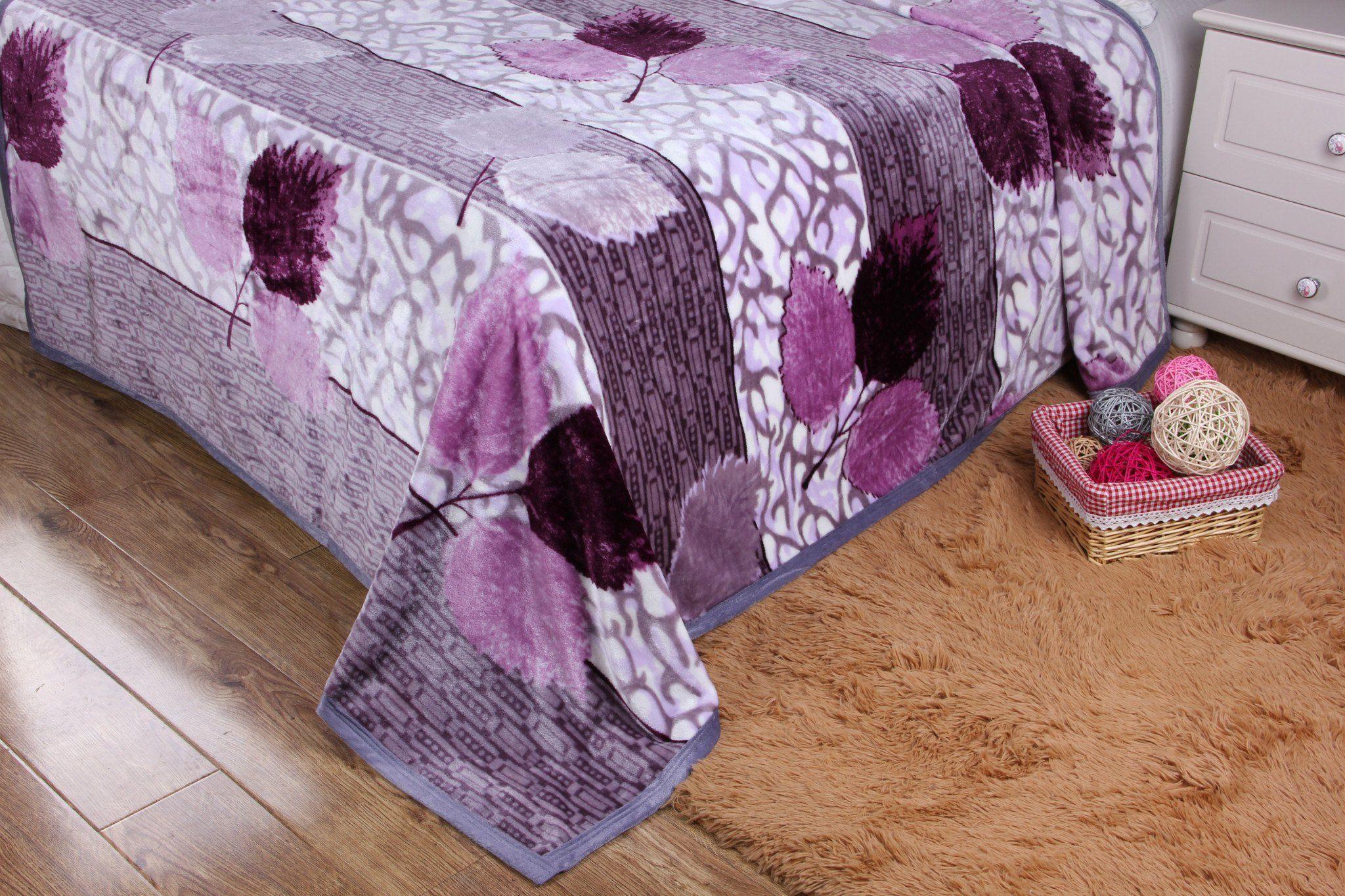DaDa Bedding Orchid Blossoms Striped Floral Lavender Plush Fleece Flannel Throw Blanket (XY9833)