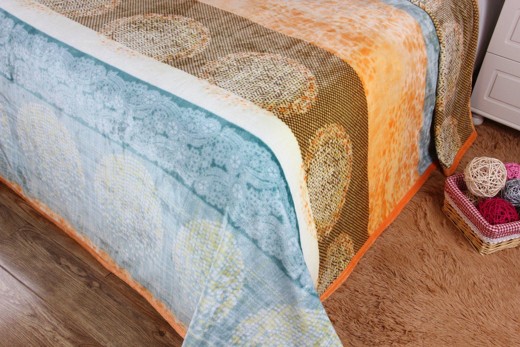 DaDa Bedding Papaya Beach Orange & Blue Reversible Soft Fleece Flannel Throw Blanket (XY9841)