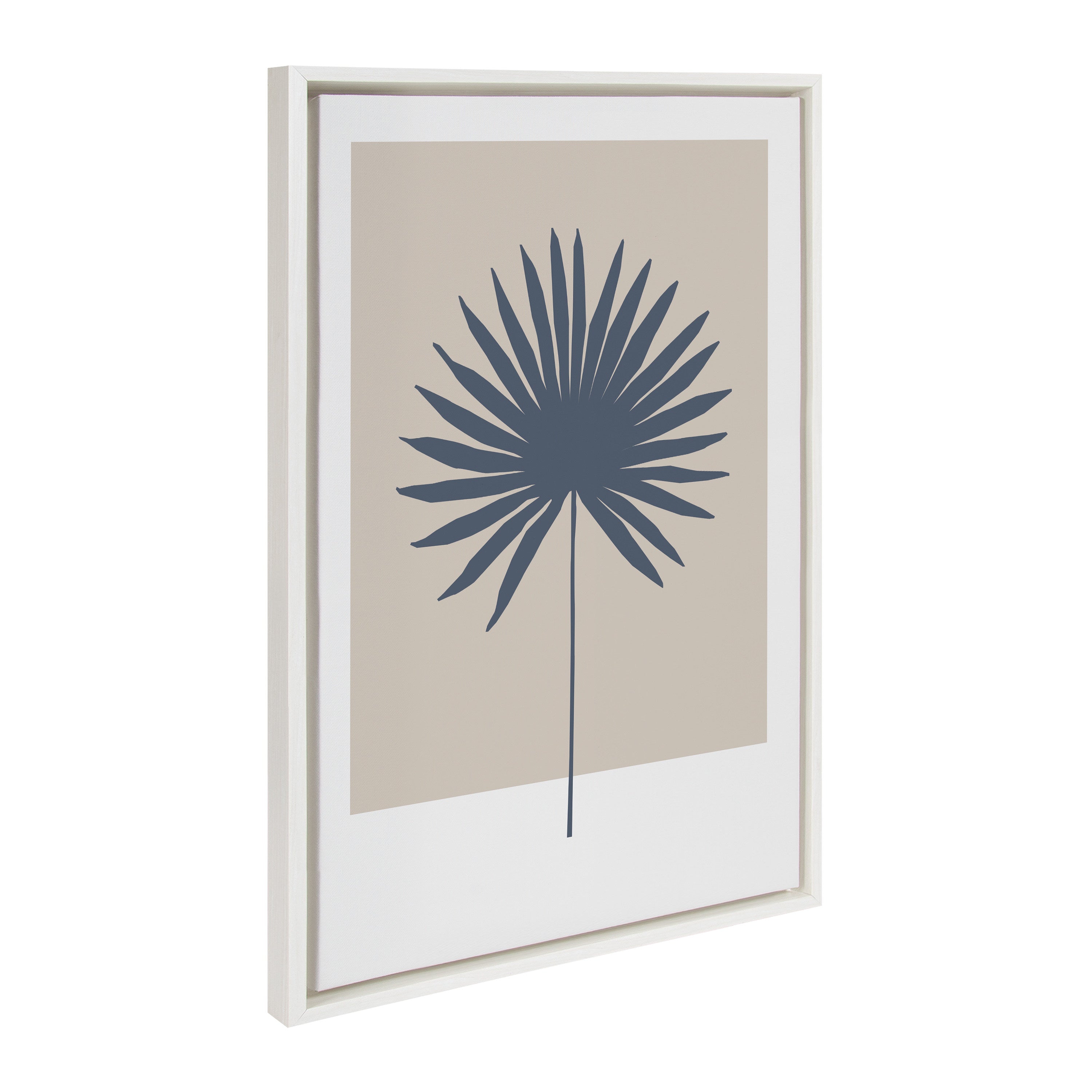 Sylvie Muted Tan and Blue Colorblock Botanical Palm Framed Canvas by The Creative Bunch Studio