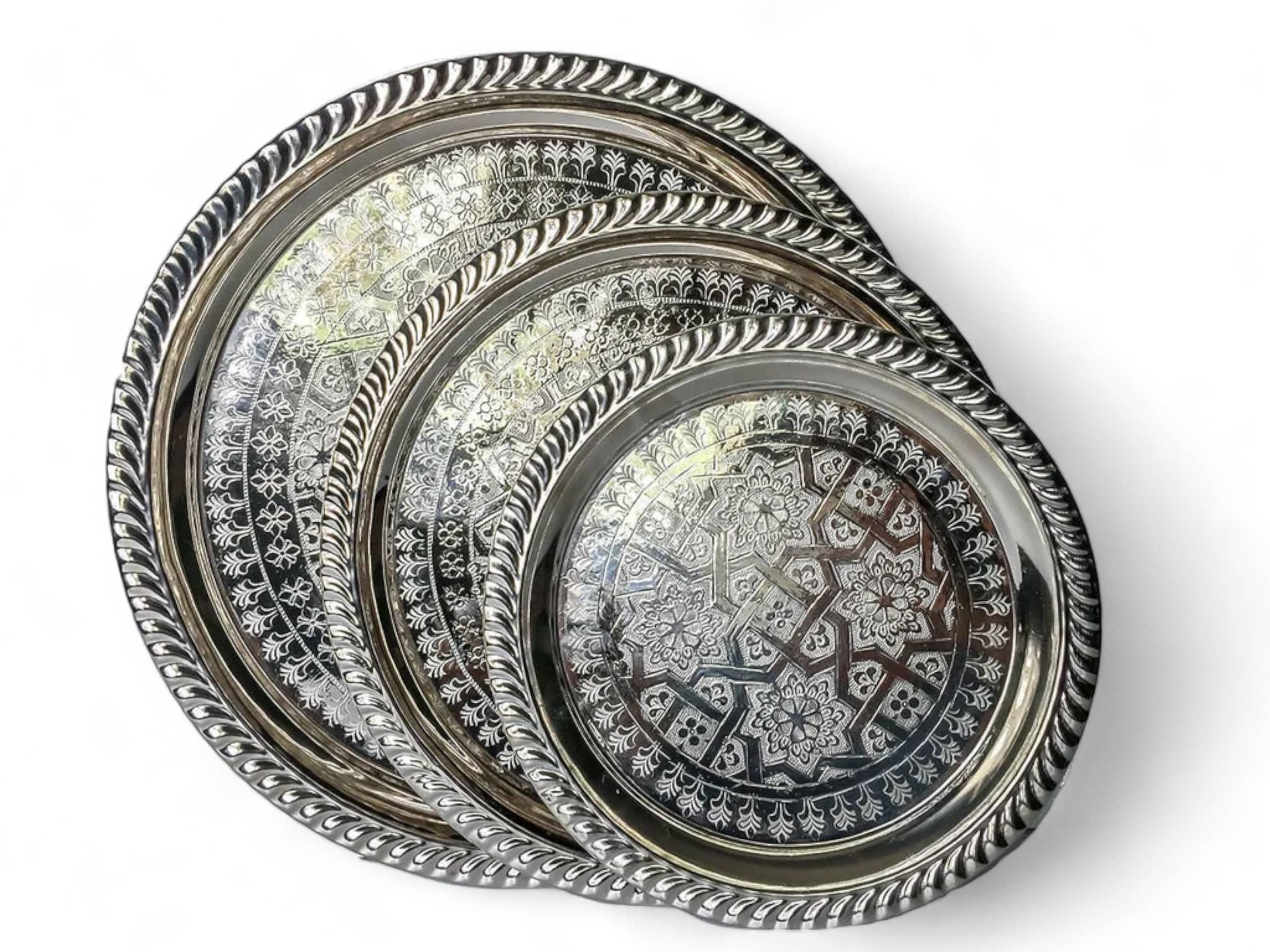 Handcrafted Silver-Plated Moroccan Brass Serving Tray-0