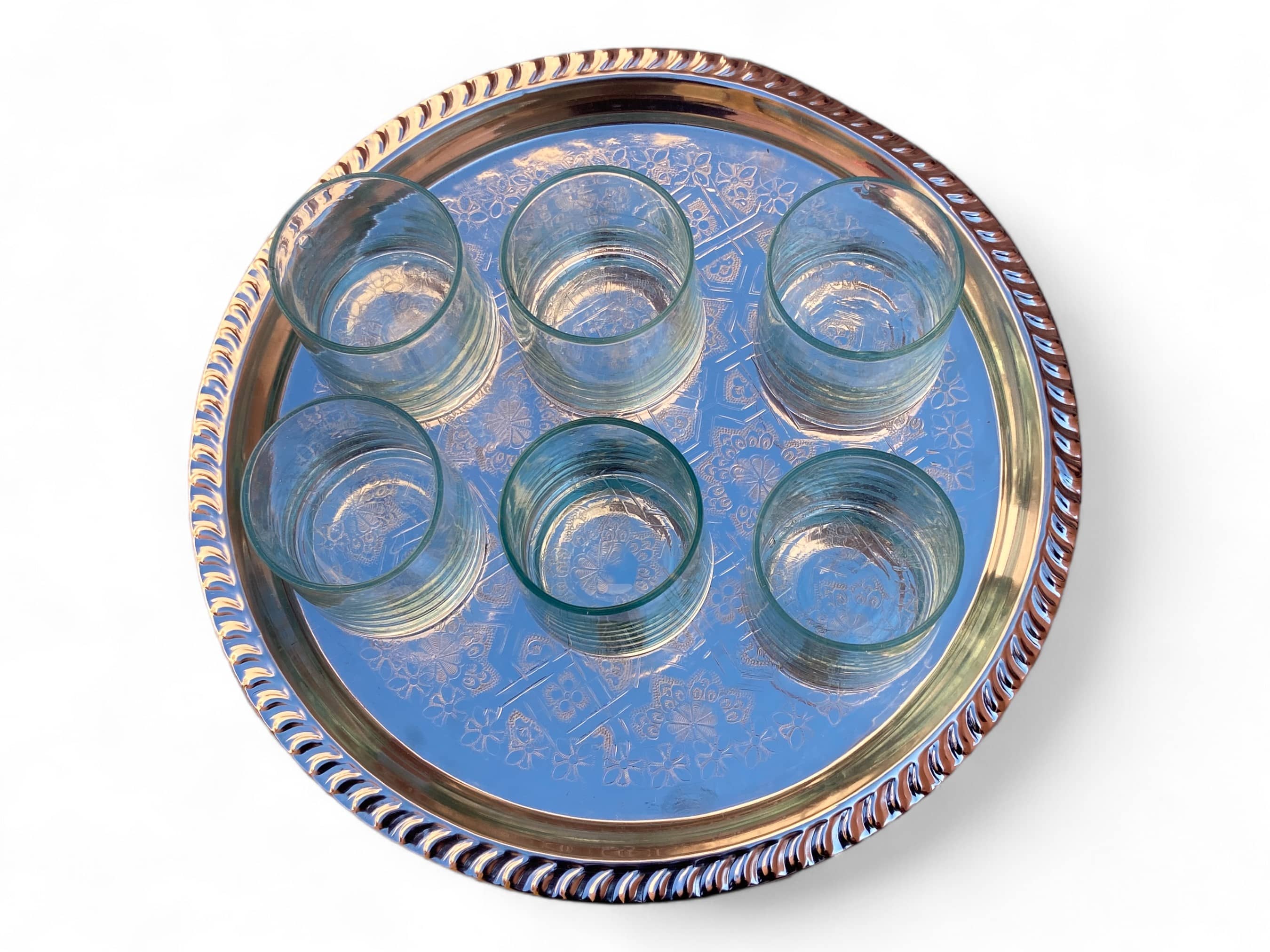 Handcrafted Silver-Plated Moroccan Brass Serving Tray-4