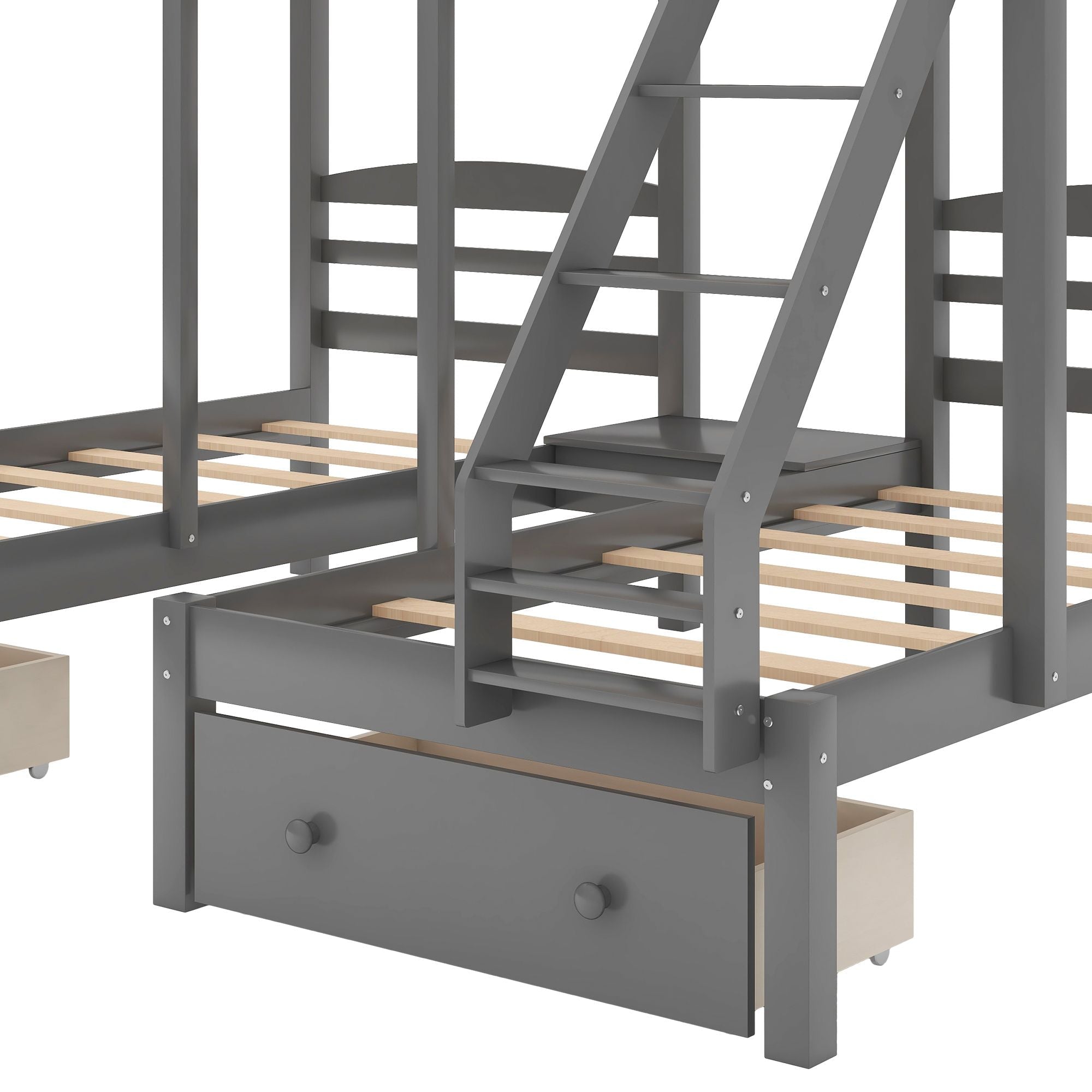 Triple Bunk Bed for Shared Kids Rooms Full Over Twin Over Twin Wood with Storage Drawers Gray | Just Better Bunk Beds
