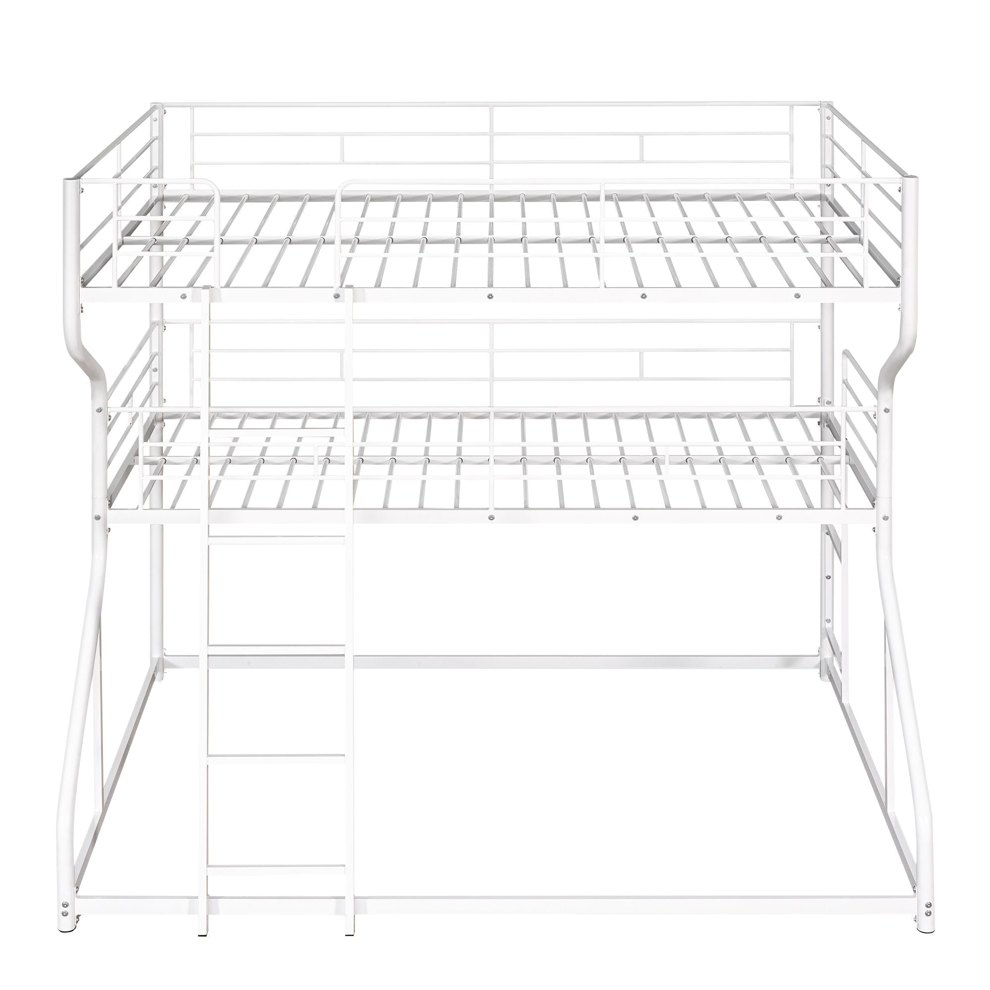 Triple Kids Shared Room Full XL Over Twin XL Over Queen Metal Bunk Bed with Two Ladders White | Just Better Bunk Beds