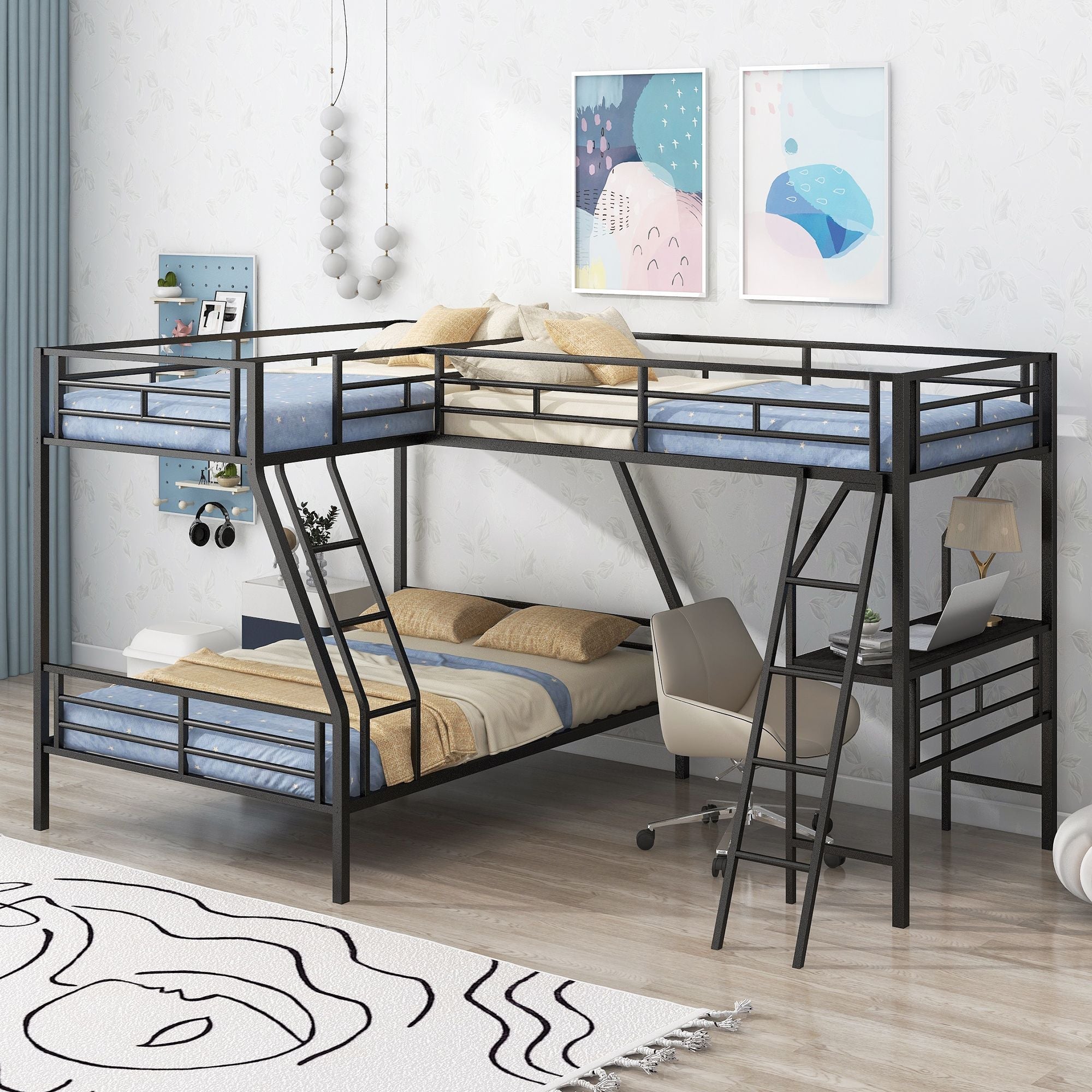 Twin Over Full Metal Bunk Bed with Integrated Ladder, Black | Just Better Bunk Beds
