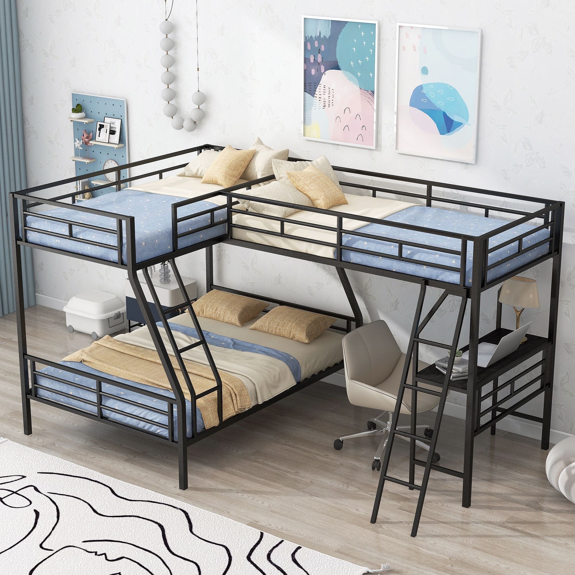 Twin Over Full Metal Bunk Bed with Integrated Ladder, Black | Just Better Bunk Beds