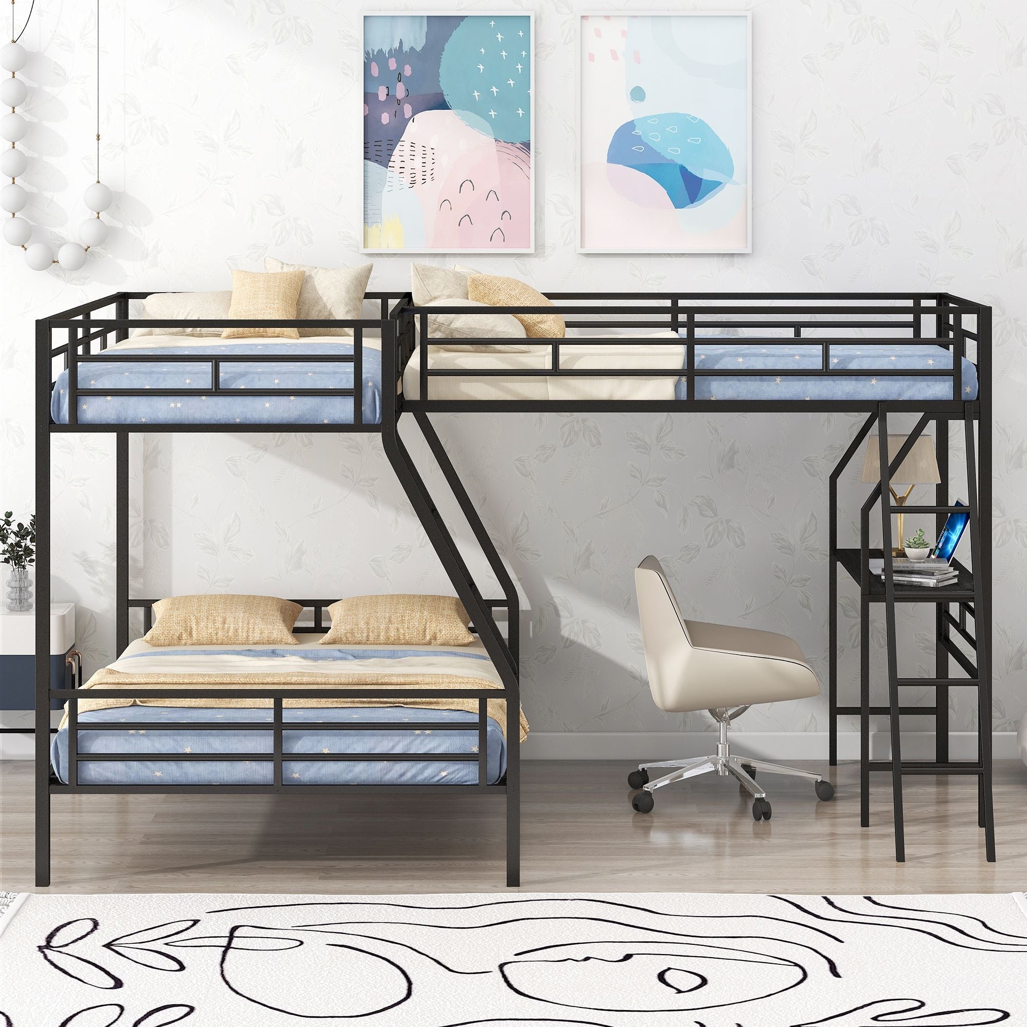Twin Over Full Metal Bunk Bed with Integrated Ladder, Black | Just Better Bunk Beds