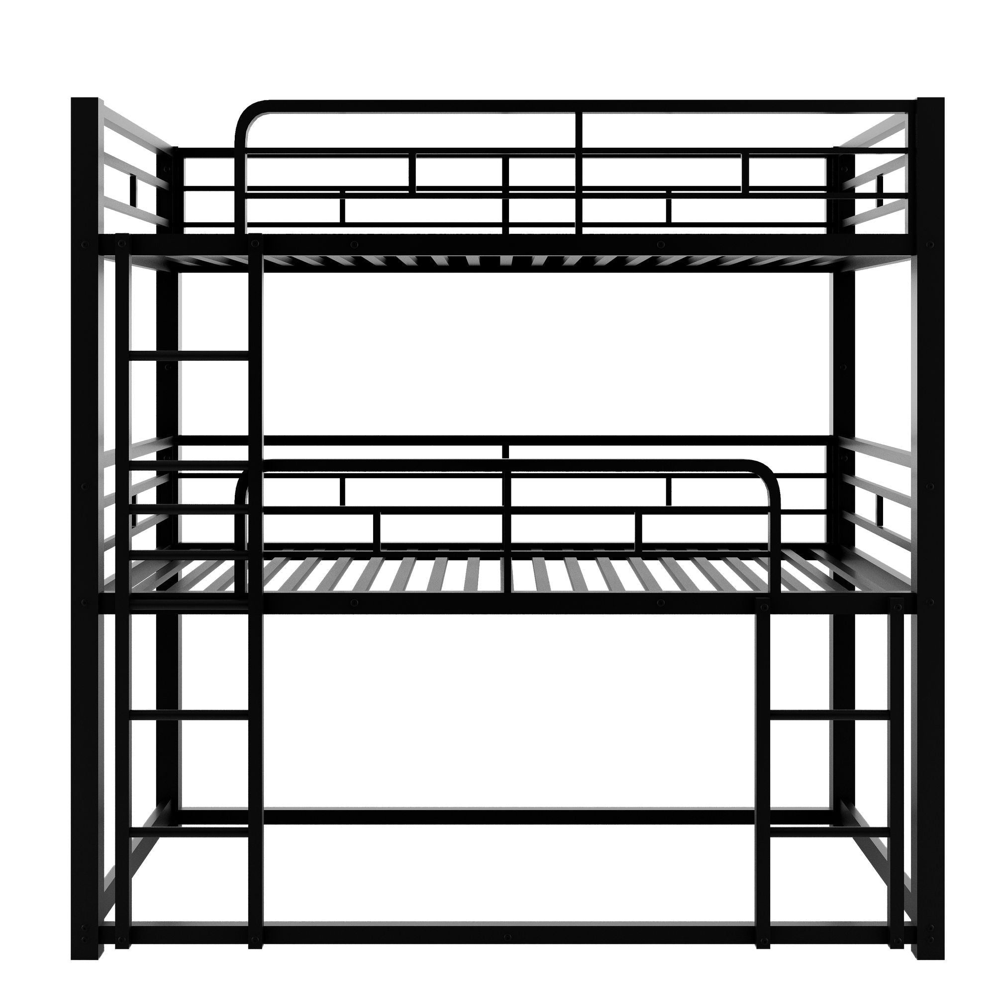Triple Twin Over Twin Metal Bunk Bed with Storage Shelves, Silver | Just Better Bunk Beds