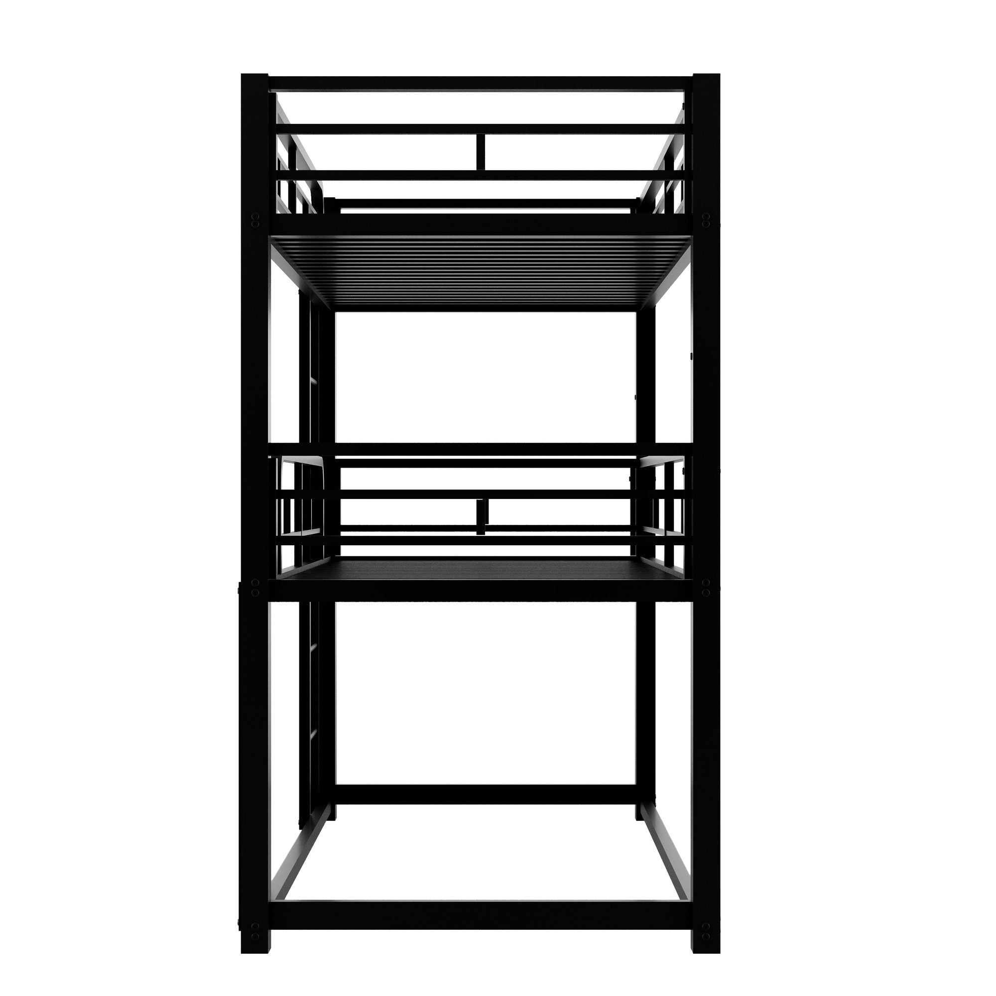 Triple Twin Over Twin Metal Bunk Bed with Storage Shelves, Silver | Just Better Bunk Beds