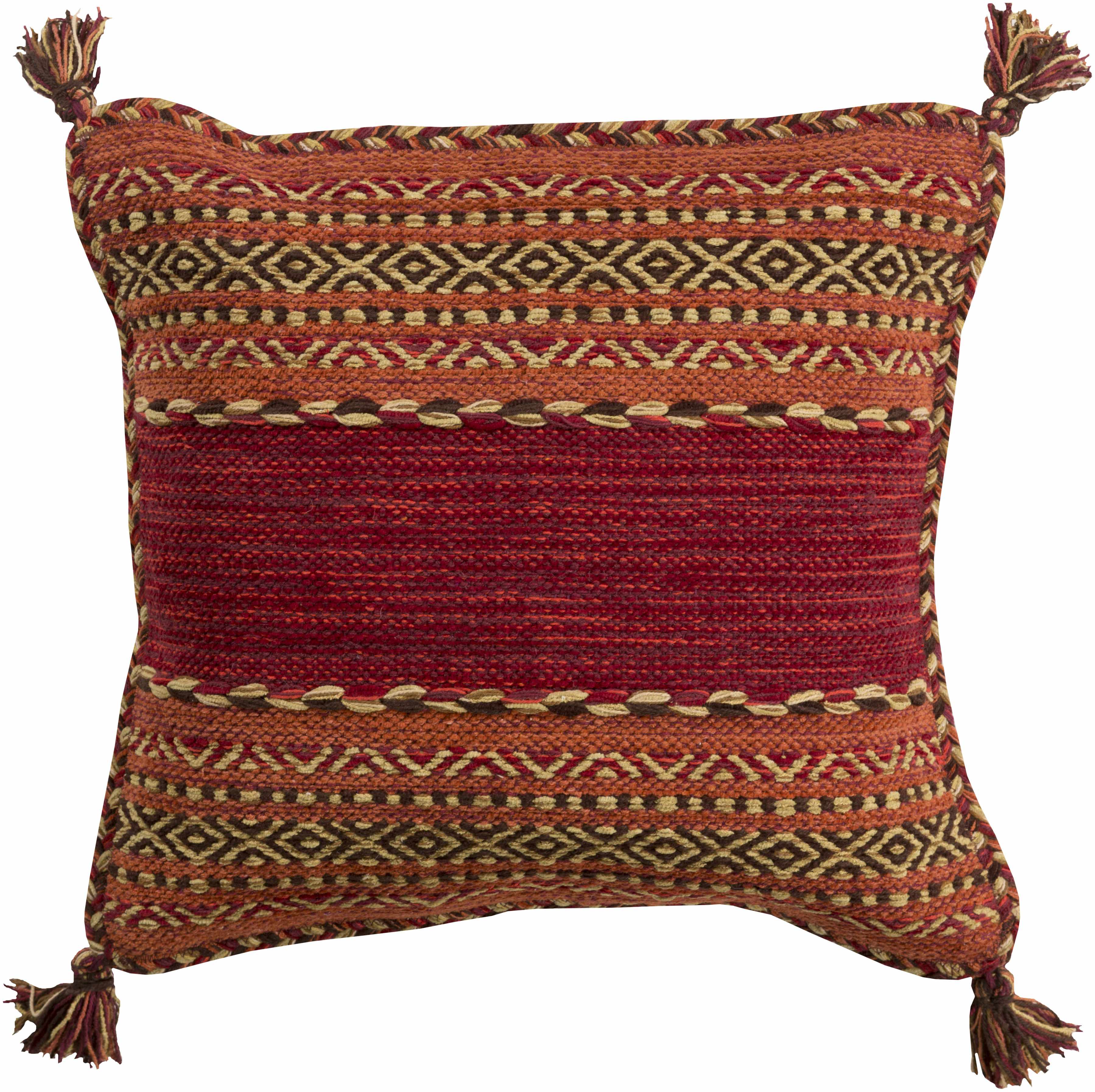 Trussville Red Tribal Tassel Throw Pillow-1