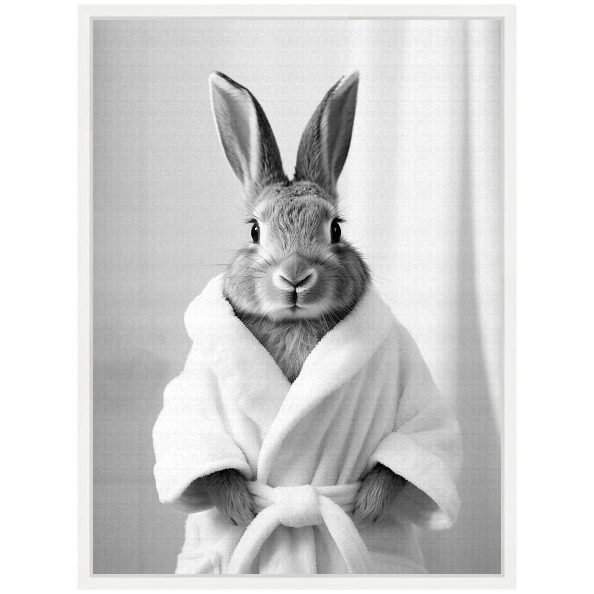Sylvie Bunny Bathroom Art Towel Robe Black and White Framed Canvas by The Creative Bunch Studio