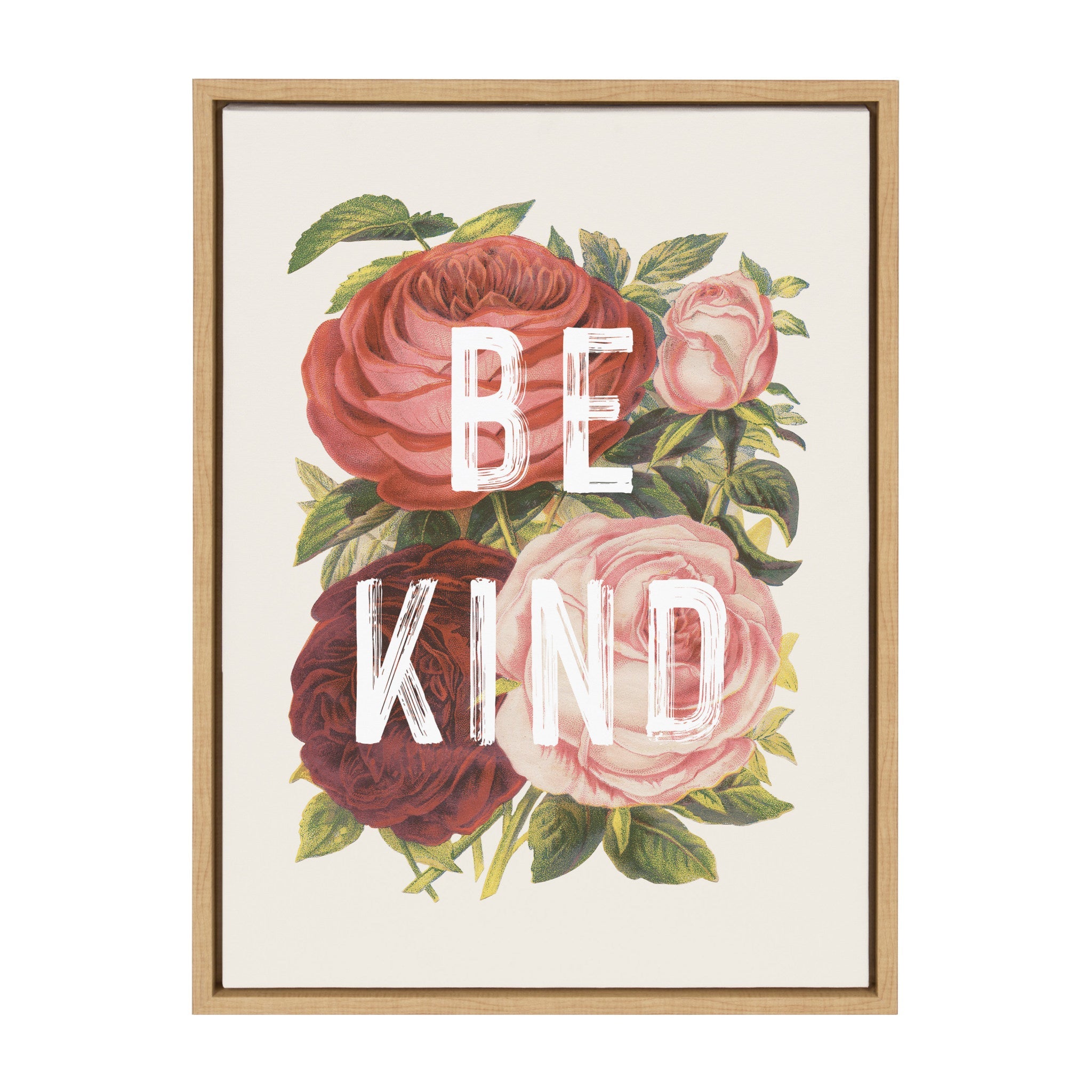 Sylvie Vintage Flowers Be Kind Framed Canvas by The Creative Bunch Studio