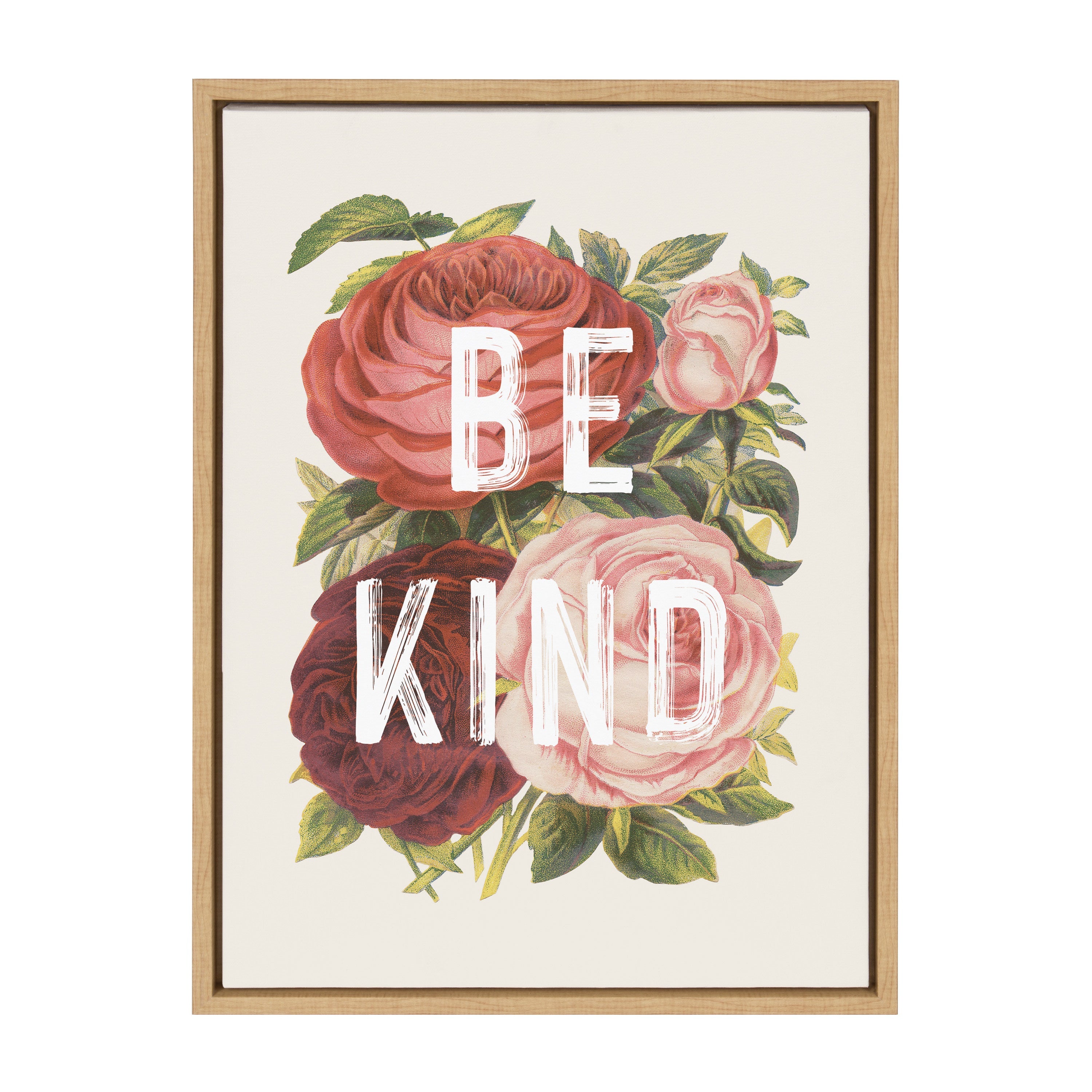 Sylvie Vintage Flowers Be Kind Framed Canvas by The Creative Bunch Studio